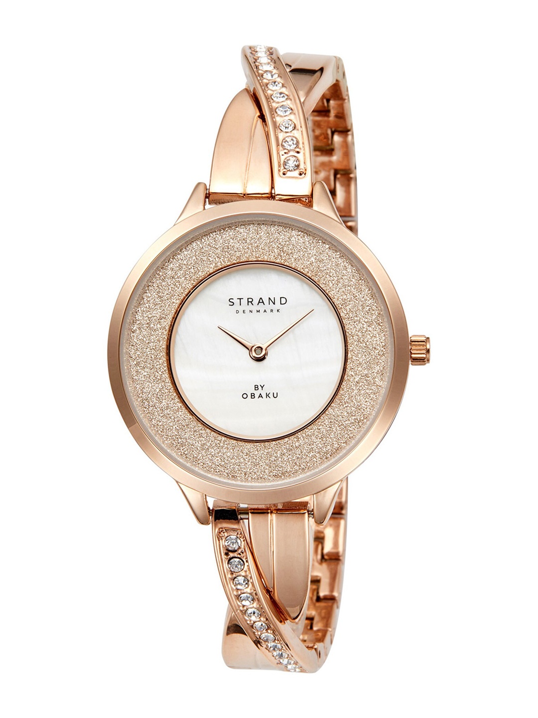 

STRAND BY OBAKU Women White Embellished Dial & Rose Gold Toned Bracelet Style Straps Watch
