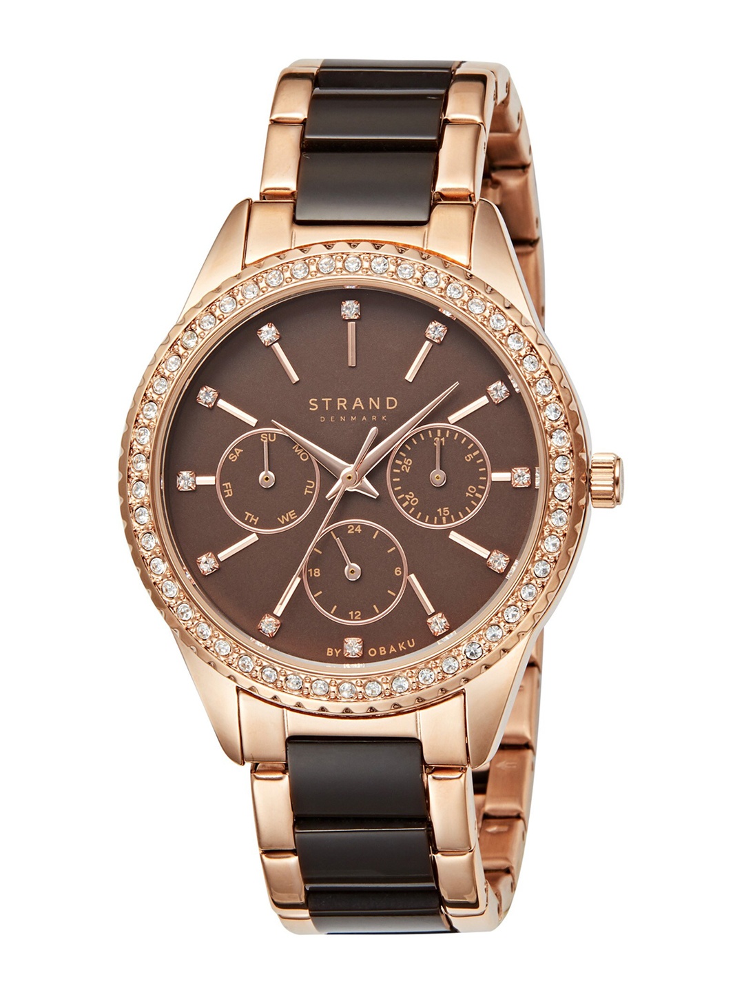 

STRAND BY OBAKU Women Brown Embellished Dial & Rose Gold Toned Straps Watch S729LMVNSN-MC