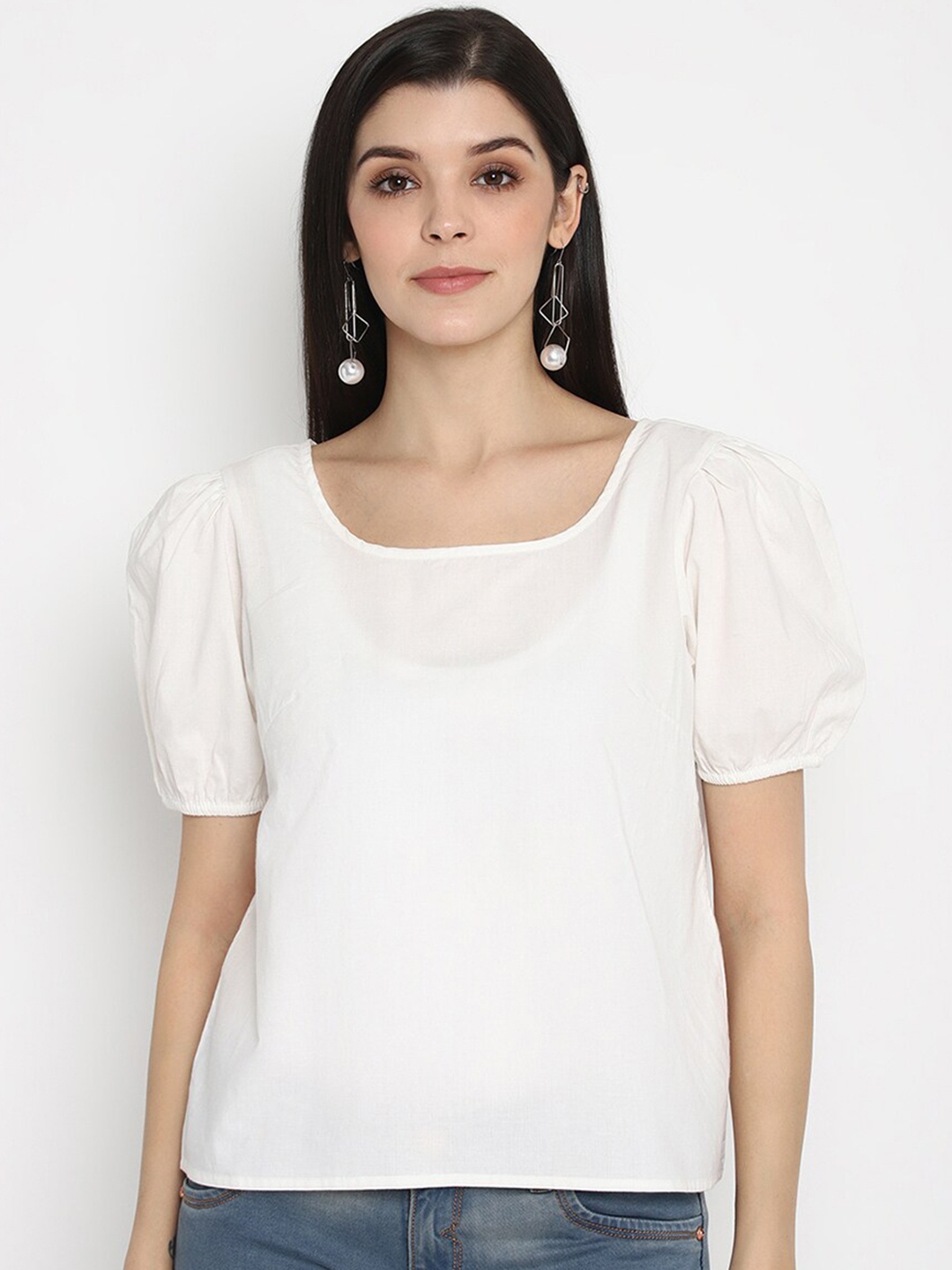 

The Vanca Women White Puff Sleeve Top