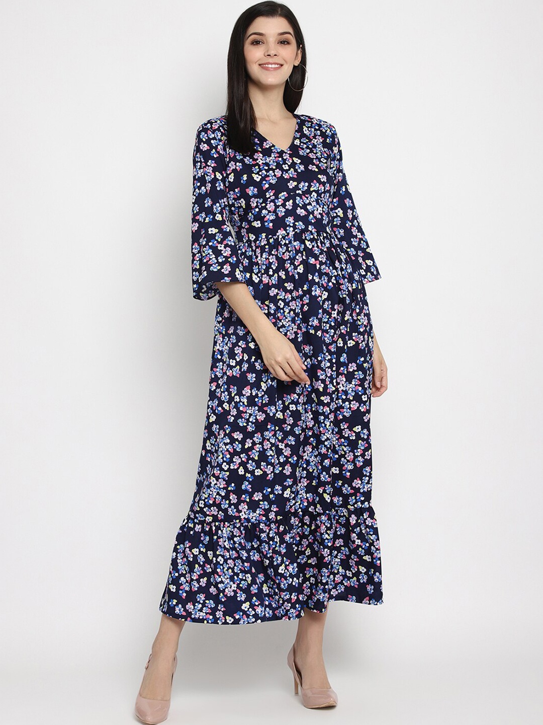 

The Vanca Navy Blue & White Floral Maxi Midi Dress