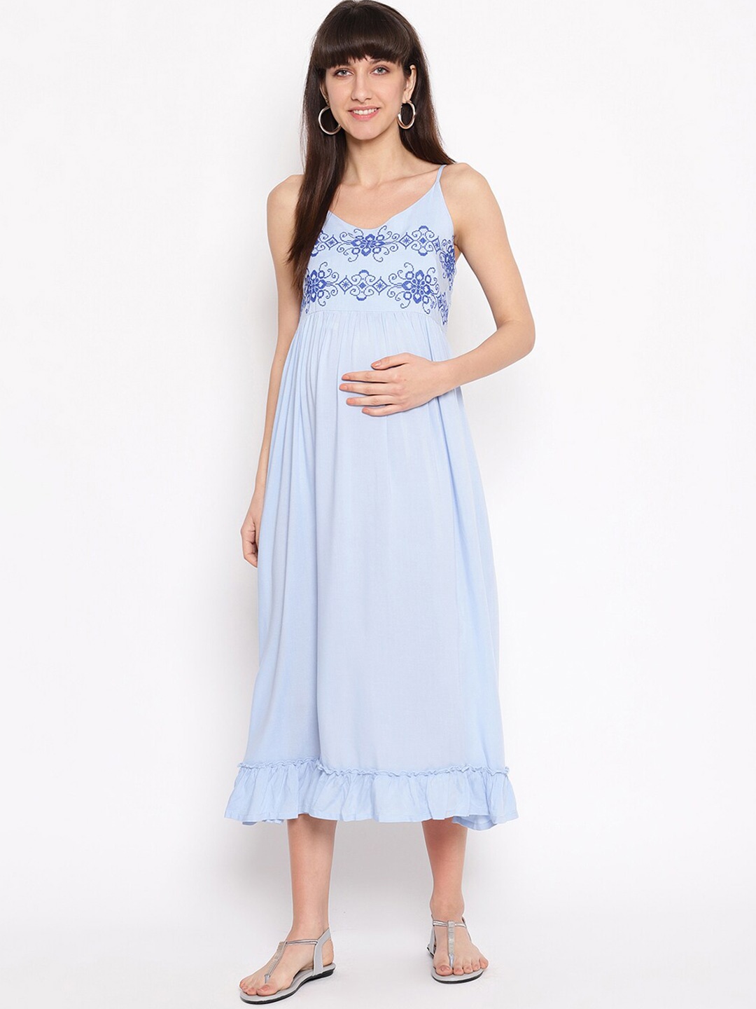 

The Vanca Women Embroidered Maternity Midi Dress, Blue