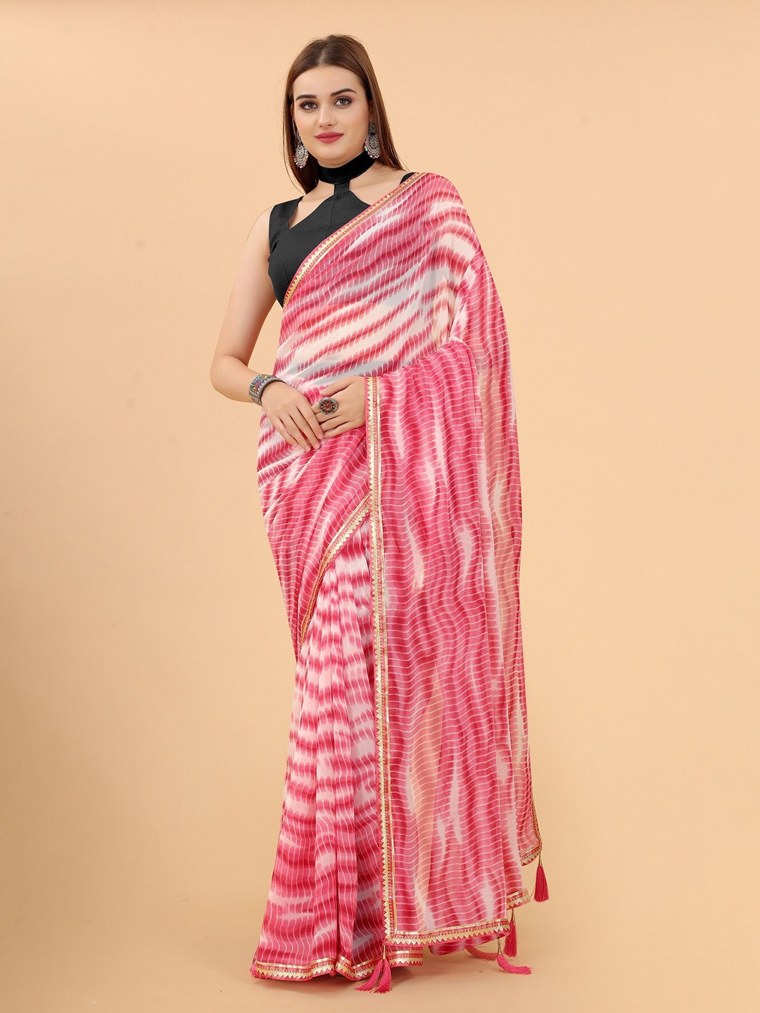 

M M Venture Pink Tie and Dye Pure Georgette Saree