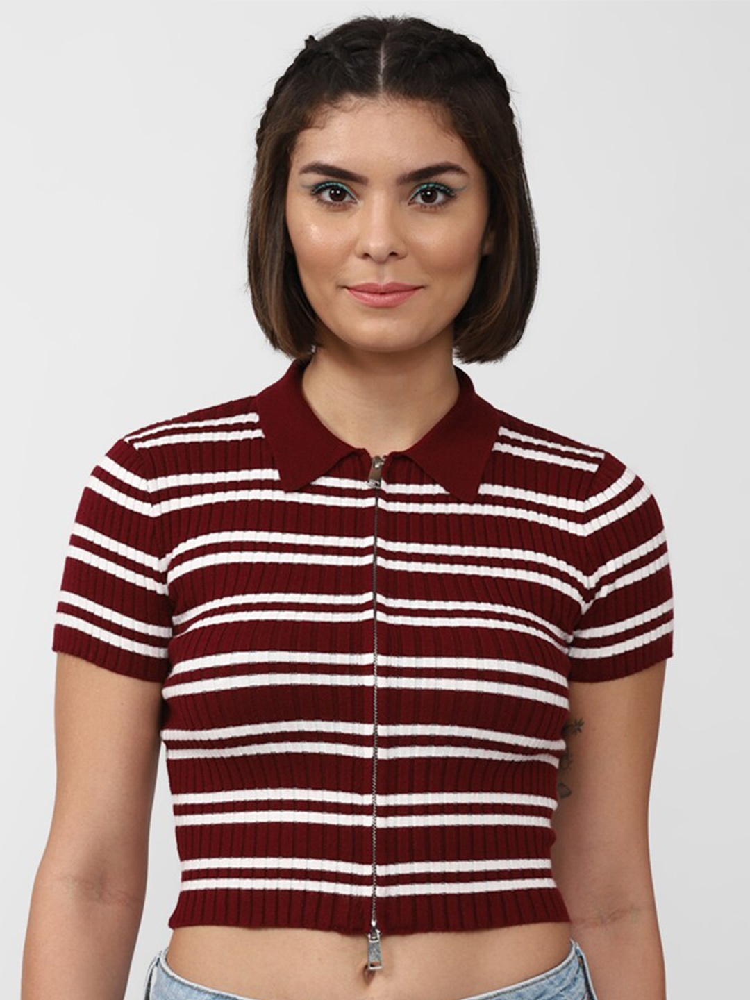 

FOREVER 21 Woman Striped Sweater Top, Multi