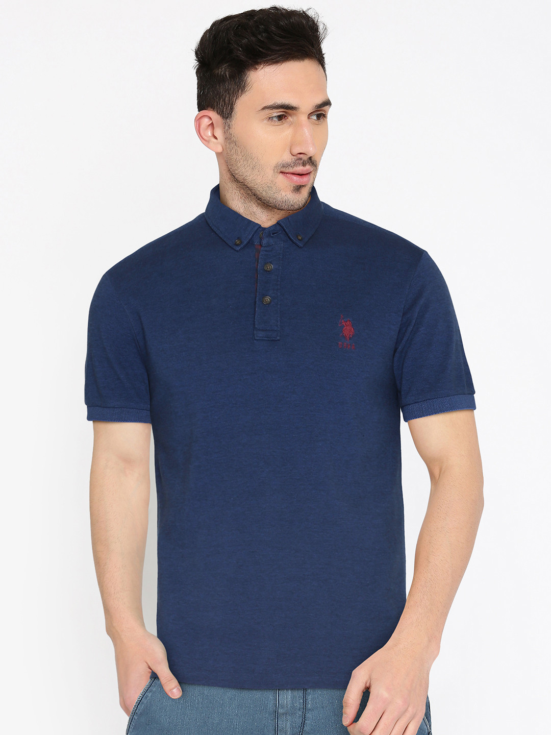 

U.S. Polo Assn. Men Blue Solid Polo Collar T-shirt