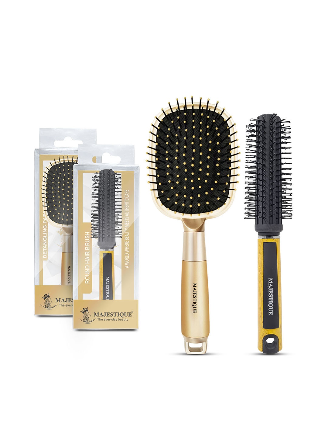 

MAJESTIQUE Set Of 2 Paddle Hair Brush & Round Hair Brush, Black