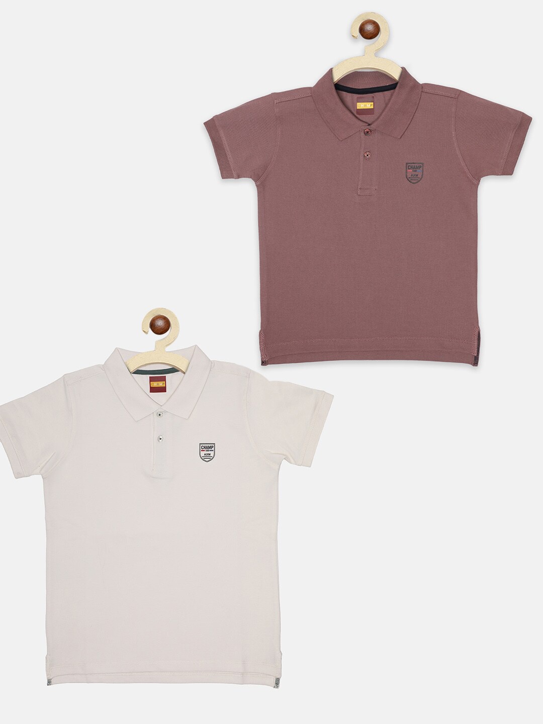 

AXM CHAMP Boys Pack Of 2 White & Mauve Polo Collar Cotton T-shirt