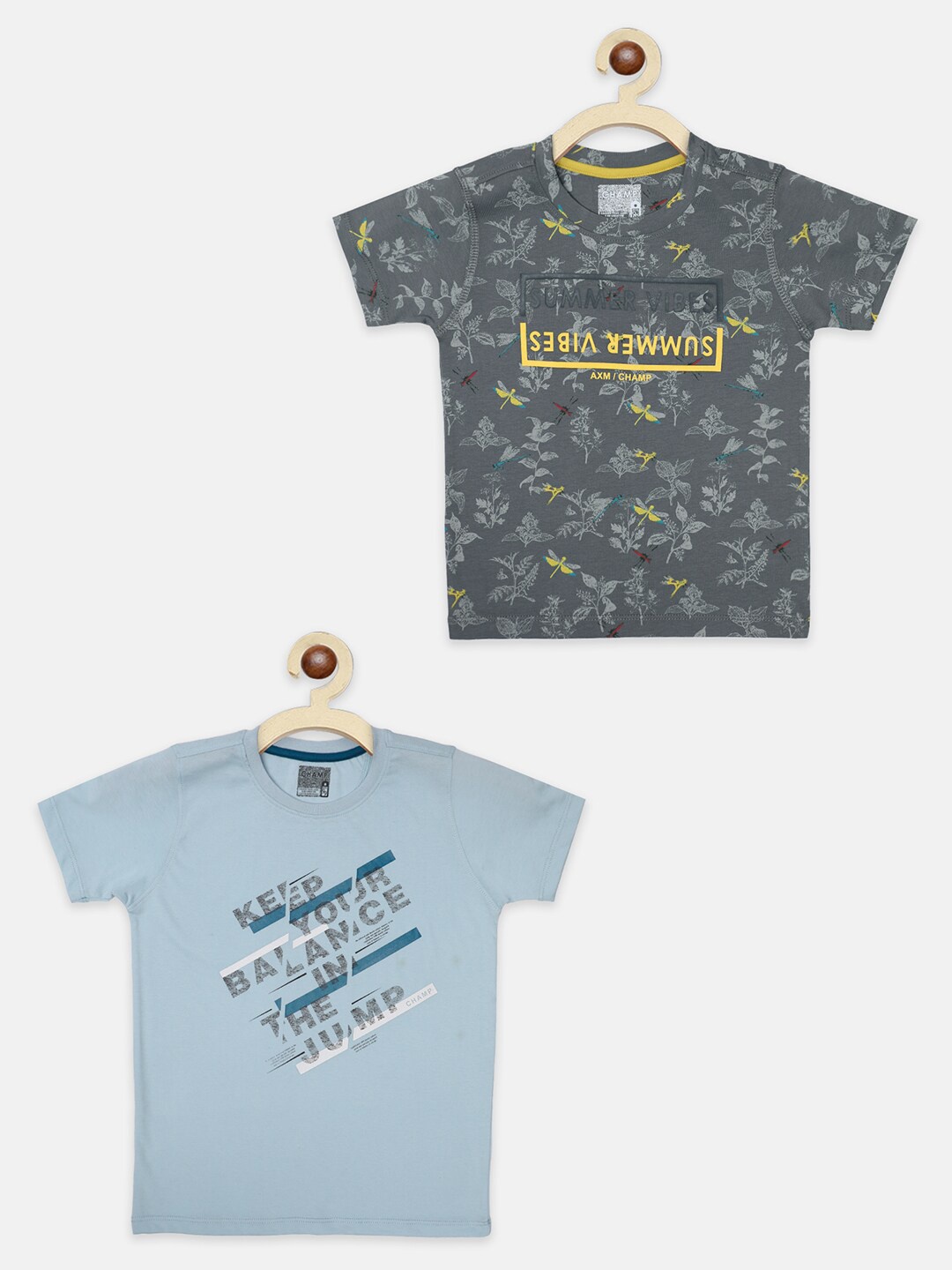 

AXM CHAMP Boys Pack of 2 Grey & Blue Printed Cotton T-shirt