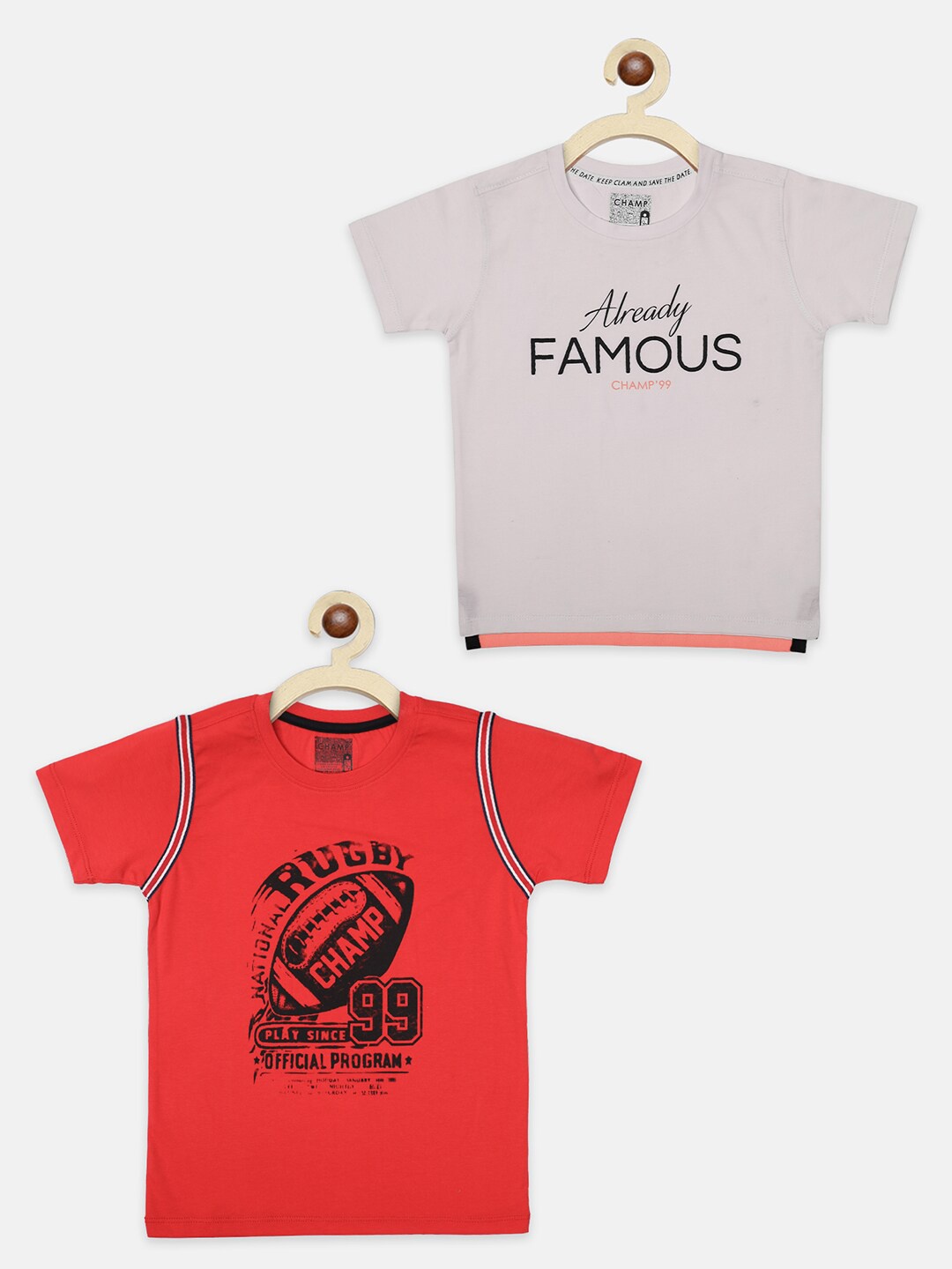 

AXM CHAMP Boys Pack of 2 Red & Grey Typography Printed T-shirt