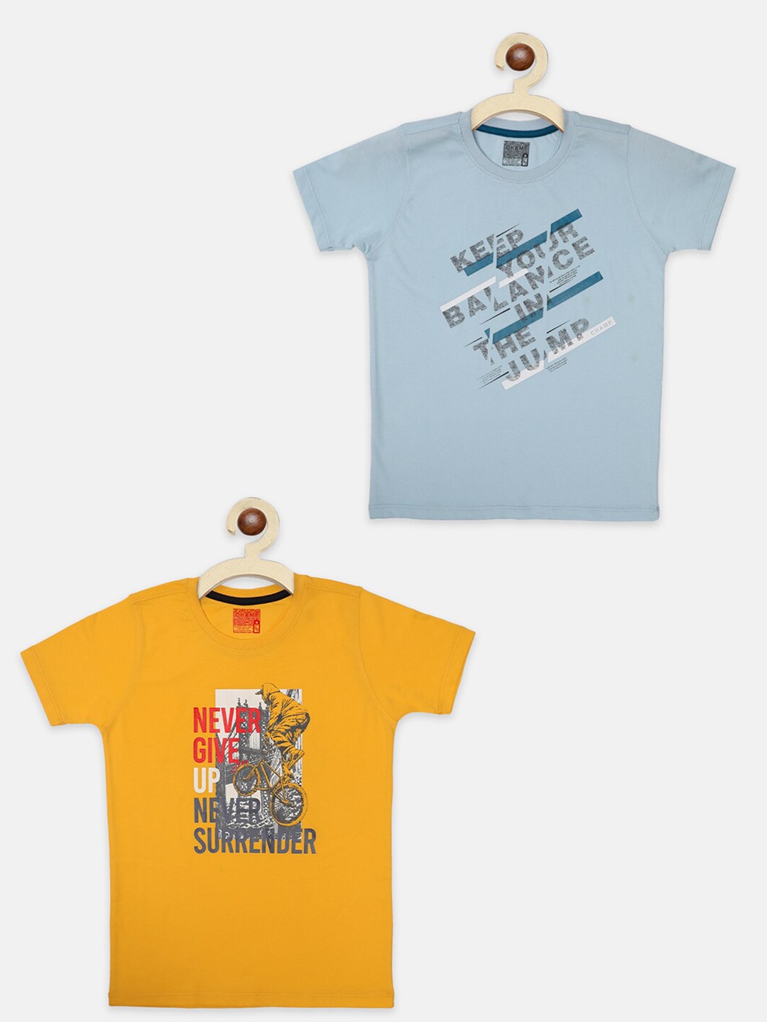 

AXM CHAMP Boys Pack of 2 Yellow & Blue Printed Cotton T-shirt
