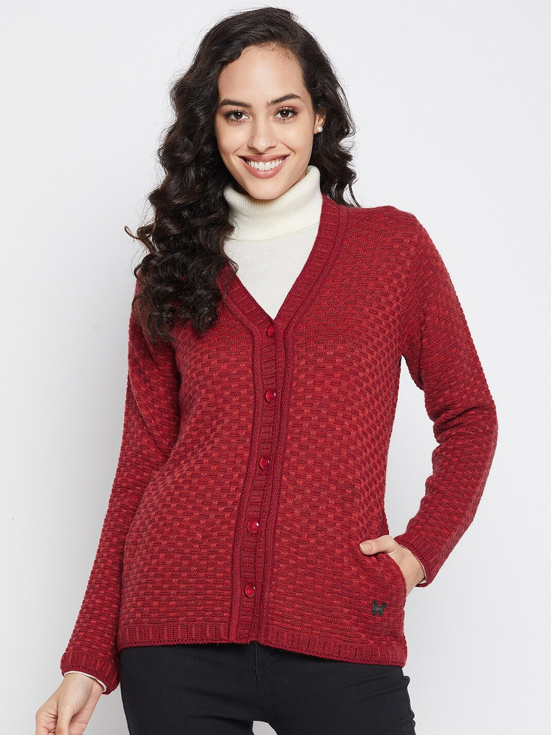 

Duke Women Red Cable Knit Cardigan Sweater