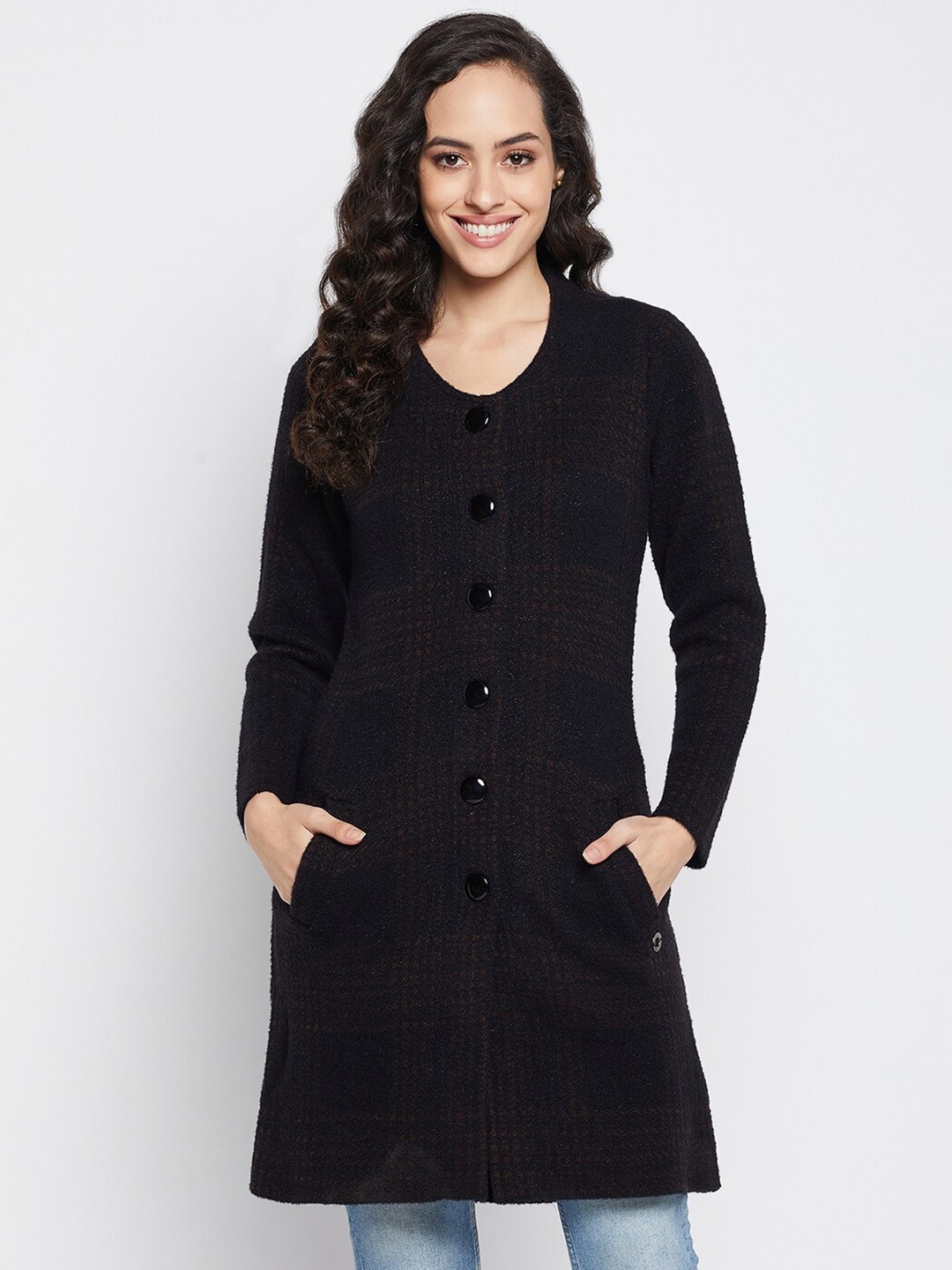 

Duke Women Black Checked Checked Longline Cardigan