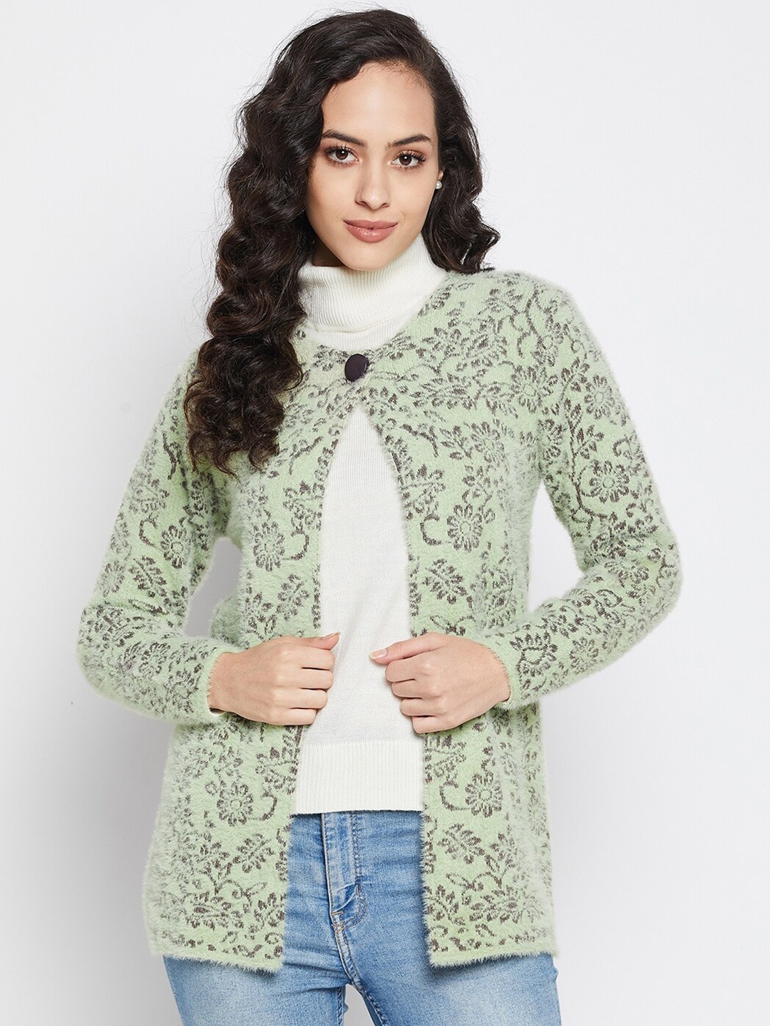 

Duke Women Green & Brown Floral Printed Cardigan