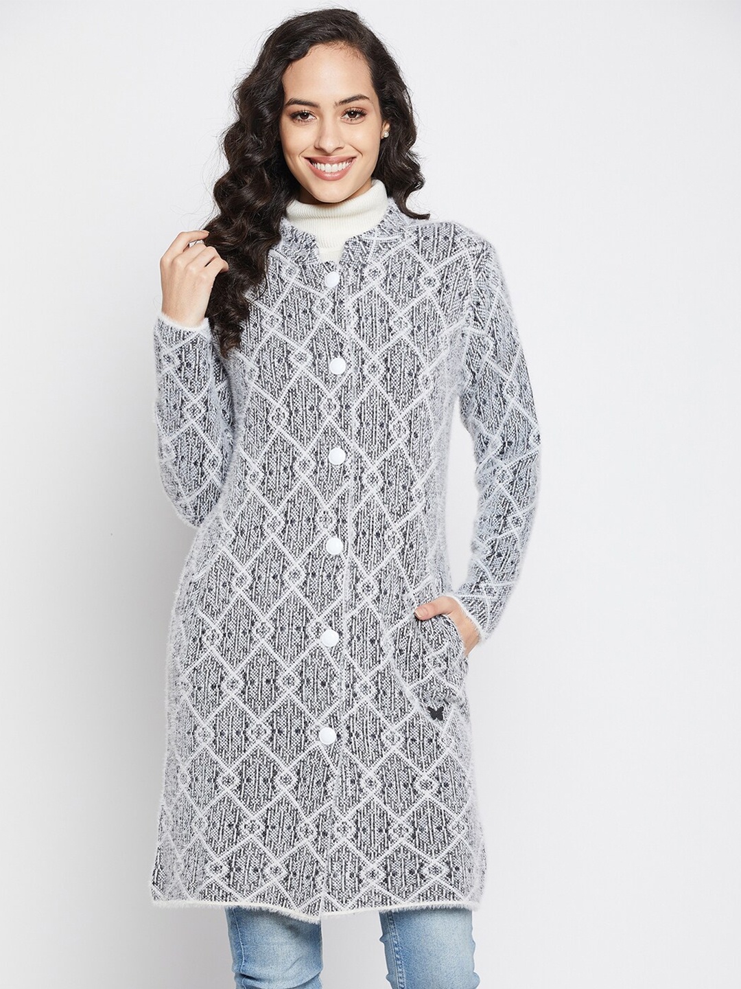 

Duke Women Black & Grey Longline Wool Cardigan