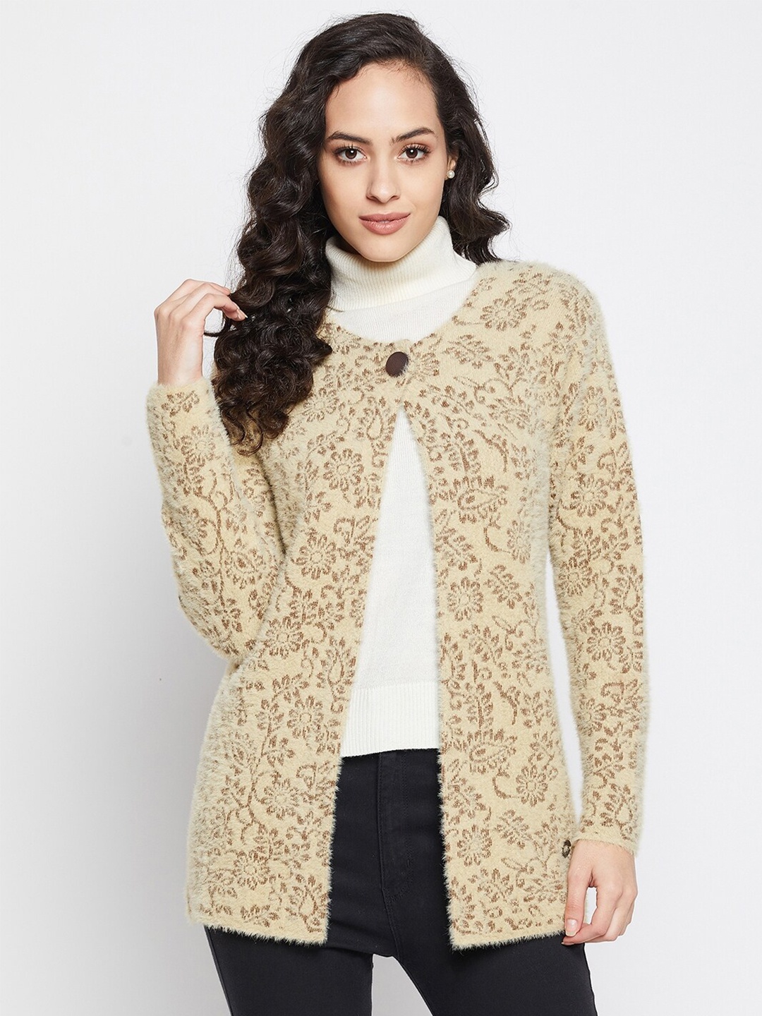 

Duke Women Beige & Brown Floral Woolen Printed