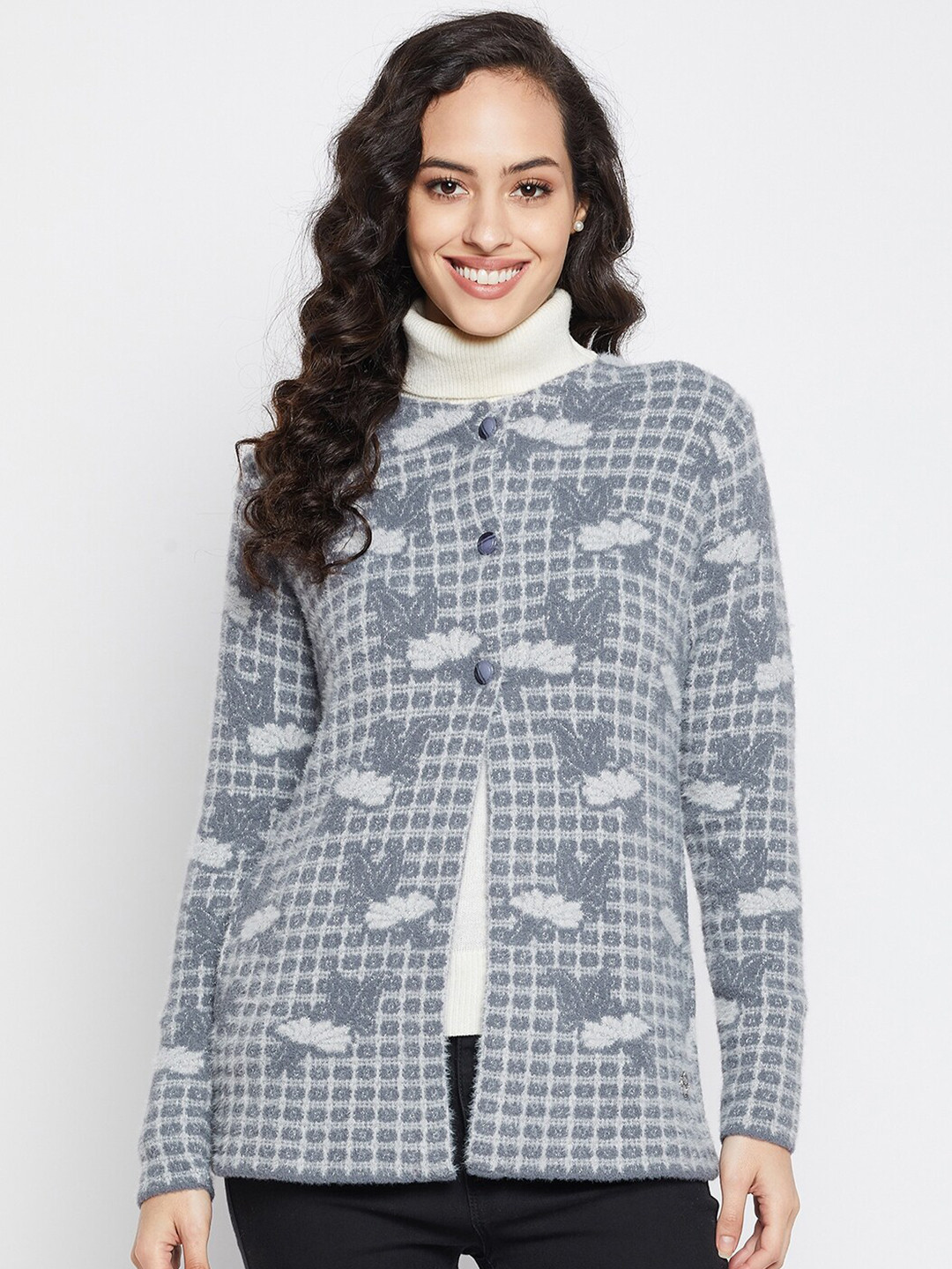 

Duke Women Grey Floral Wool Cardigan
