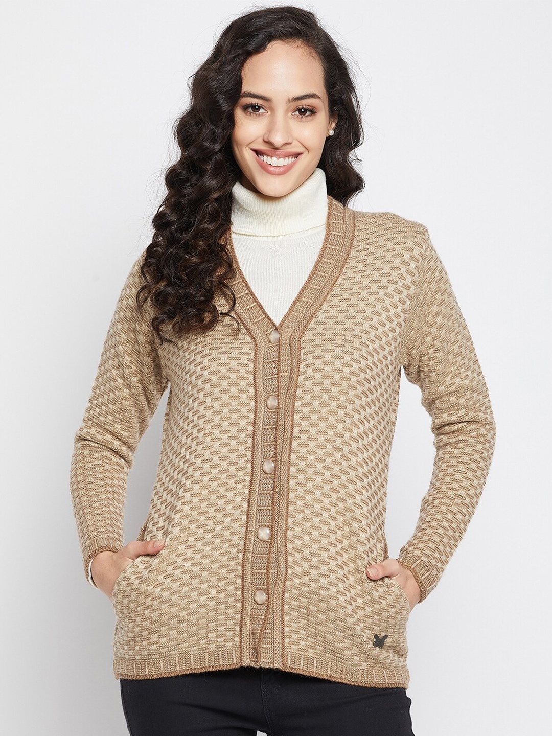 

Duke Women Self Design Wool Cardigan, Brown