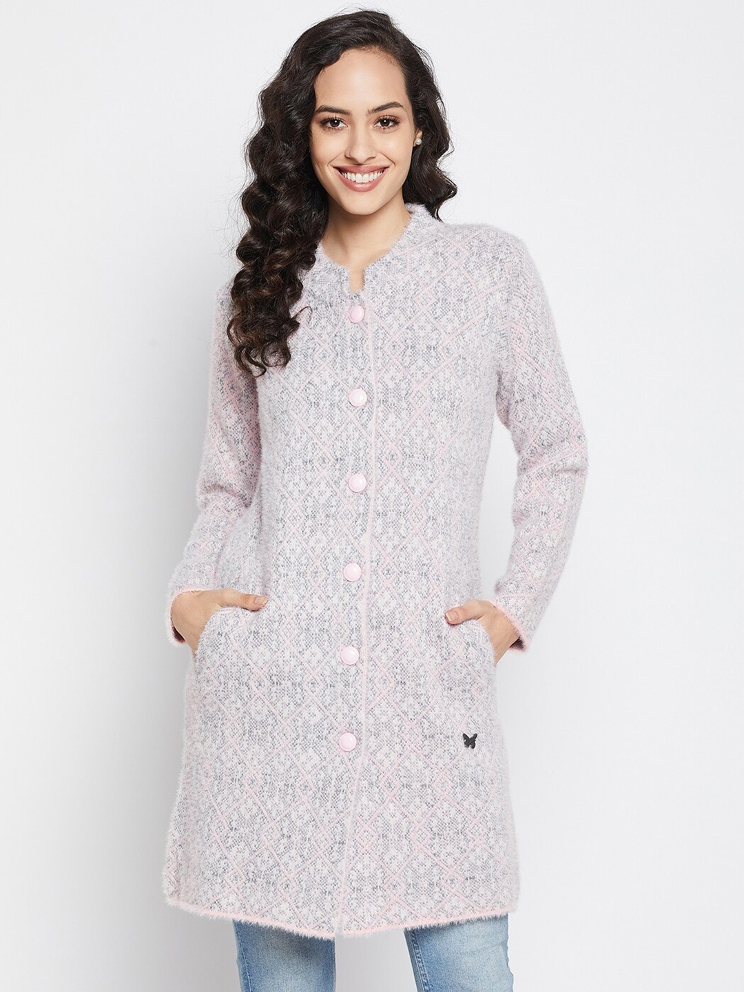 

Duke Women Pink & Grey Longline Woolen Cardigan