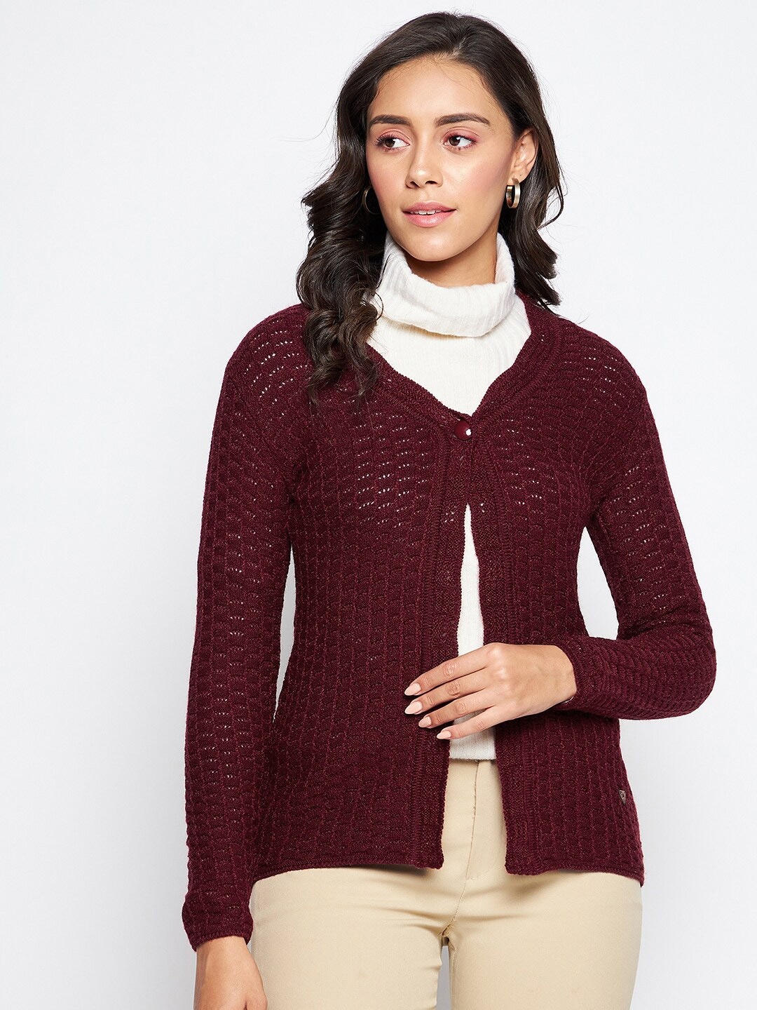 

Duke Women Maroon Open Knit Cardigan