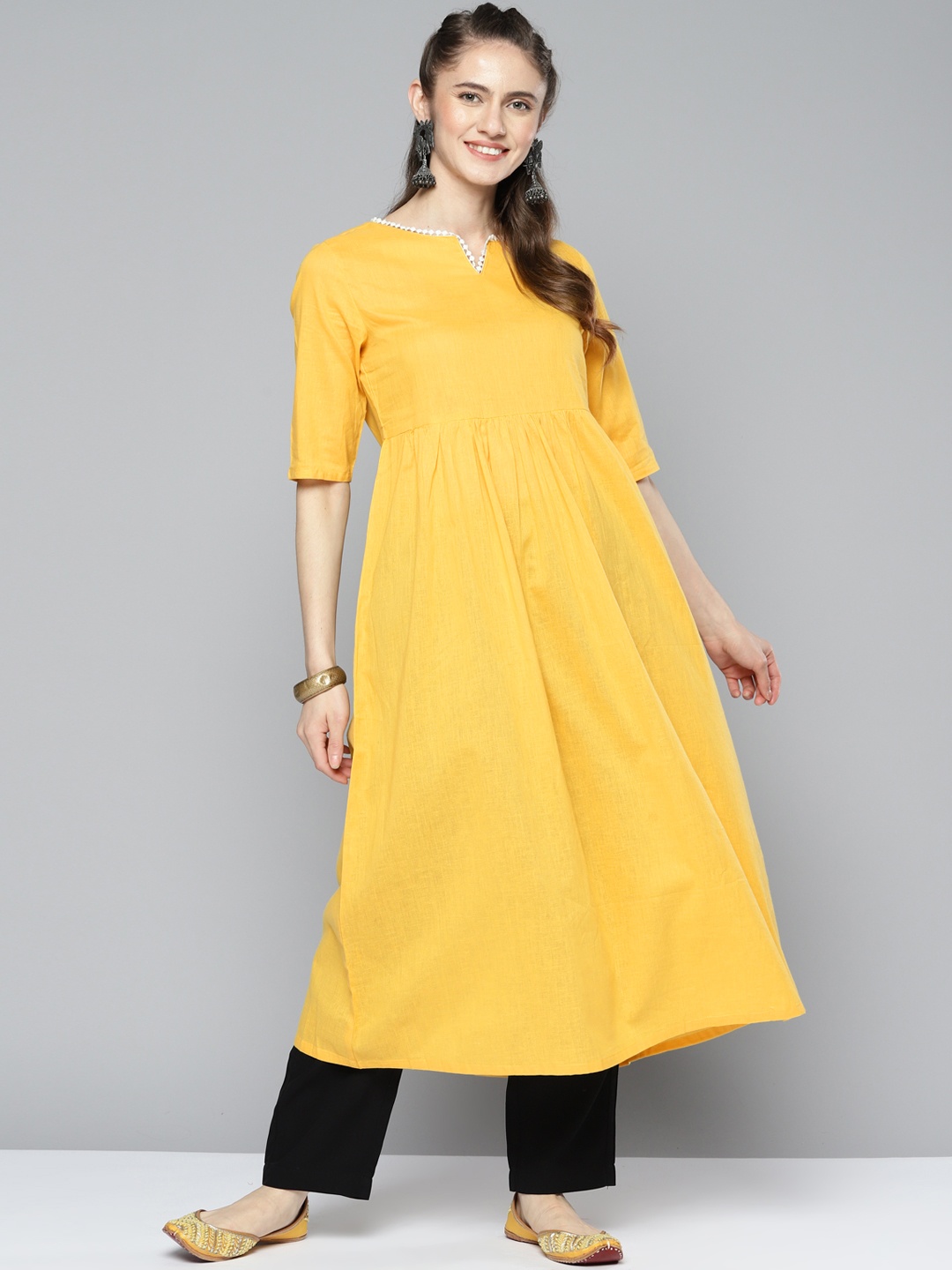 

HERE&NOW Women Yellow Anarkali Kurta