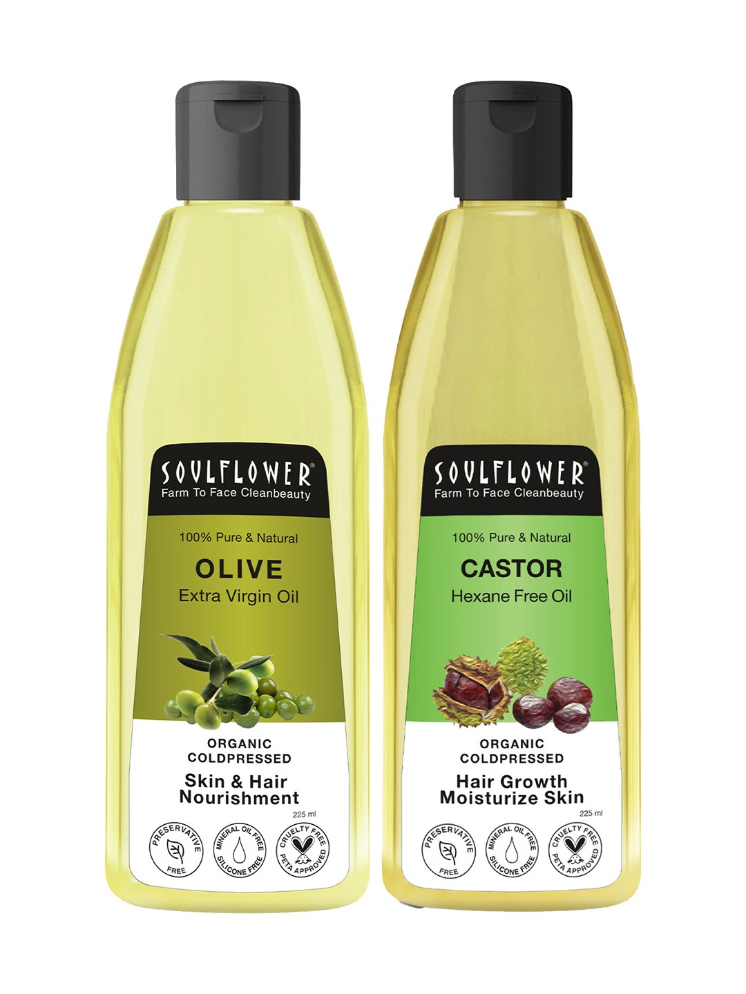 

Soulflower Set of 100% Pure Natural Castor & Olive Oils For Skin & Hair - 225ml each, Multi