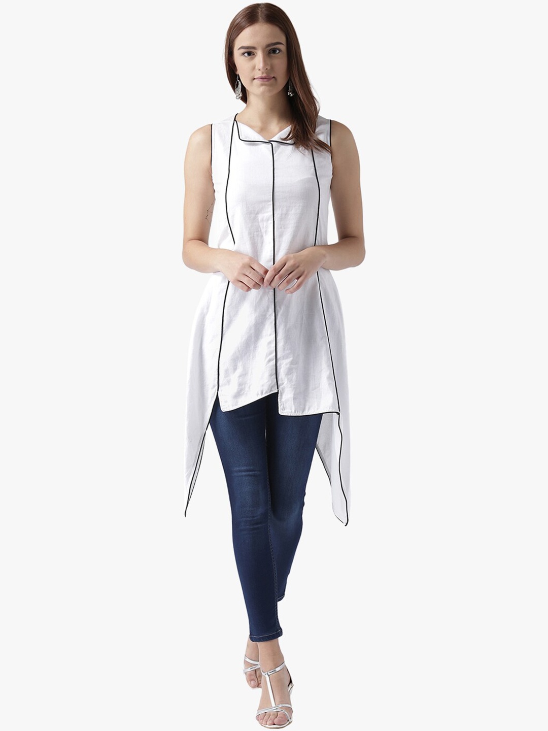 

DODO & MOA Women White Striped Cotton Kurta