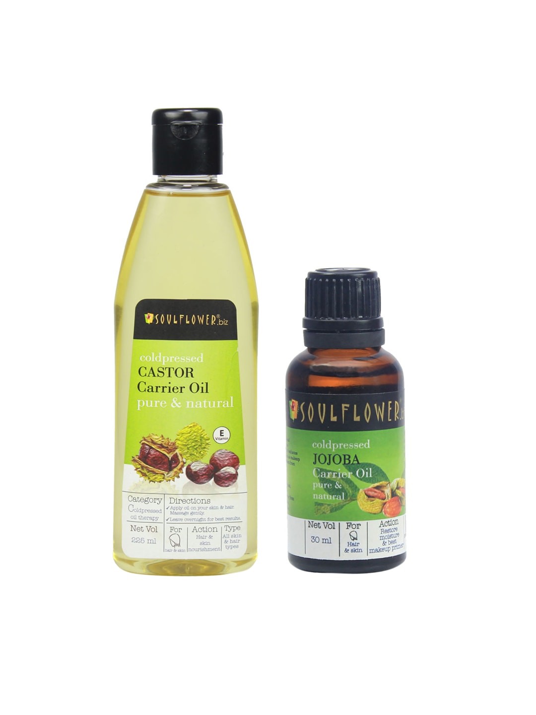 

Soulflower Coldpressed Castor & Jojoba Hair Oil Set For Skin Protection and Cool Scalp, Multi