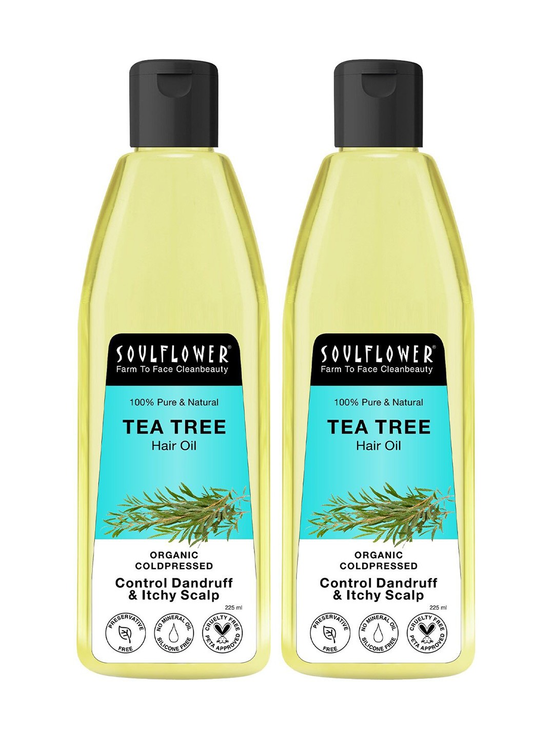 

Soulflower 2 Pc Tea Tree Hair Oil - Dandruff Control 100% Natural Cold Pressed 225 ml each, Yellow