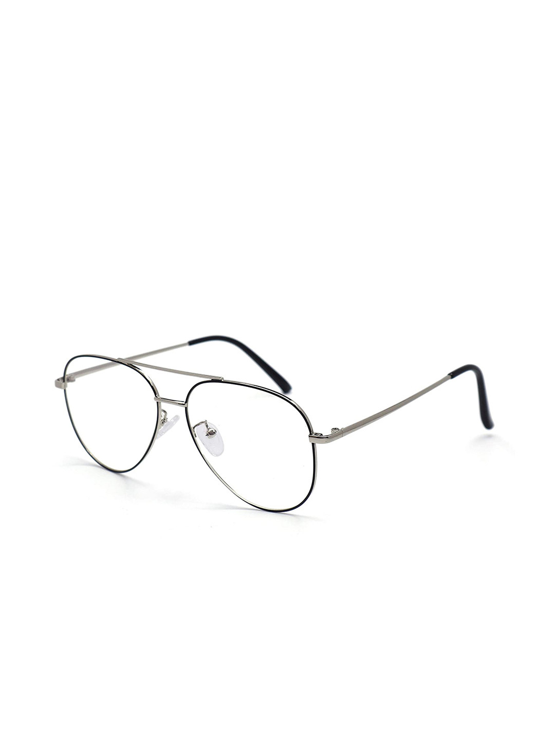 

OPTIFY Unisex Clear Lens & Black Aviator Sunglasses with UV Protected Lens AV SILVER BLACK