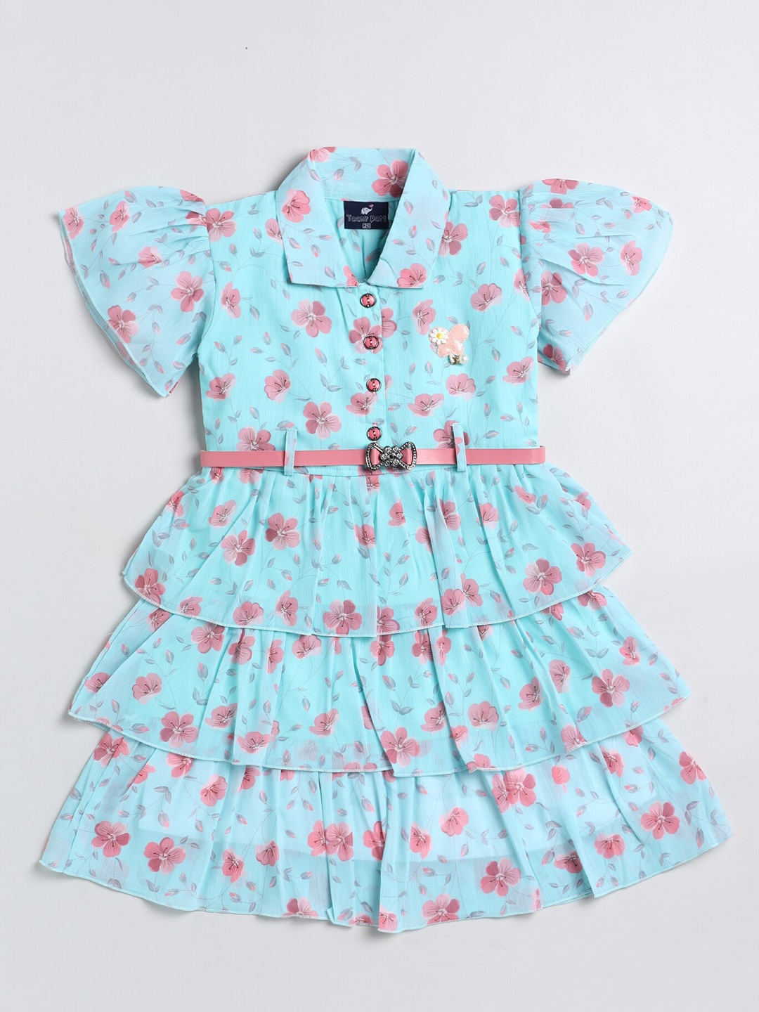 

Toonyport Girls Sea Green Floral Chiffon Dress