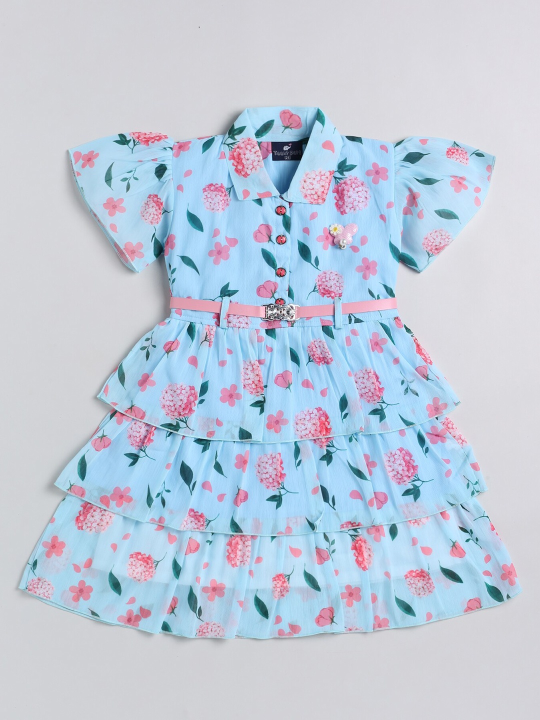

Toonyport Girls Floral Chiffon Dress, Turquoise blue