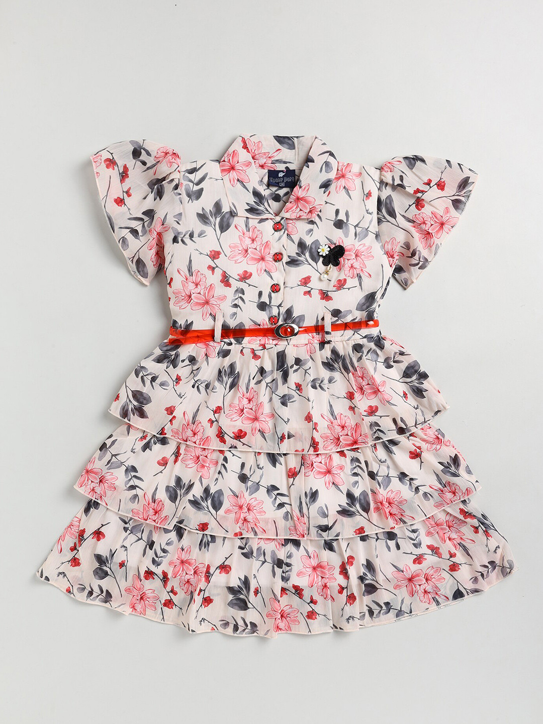 

Toonyport Girls White & Red Floral Chiffon Dress
