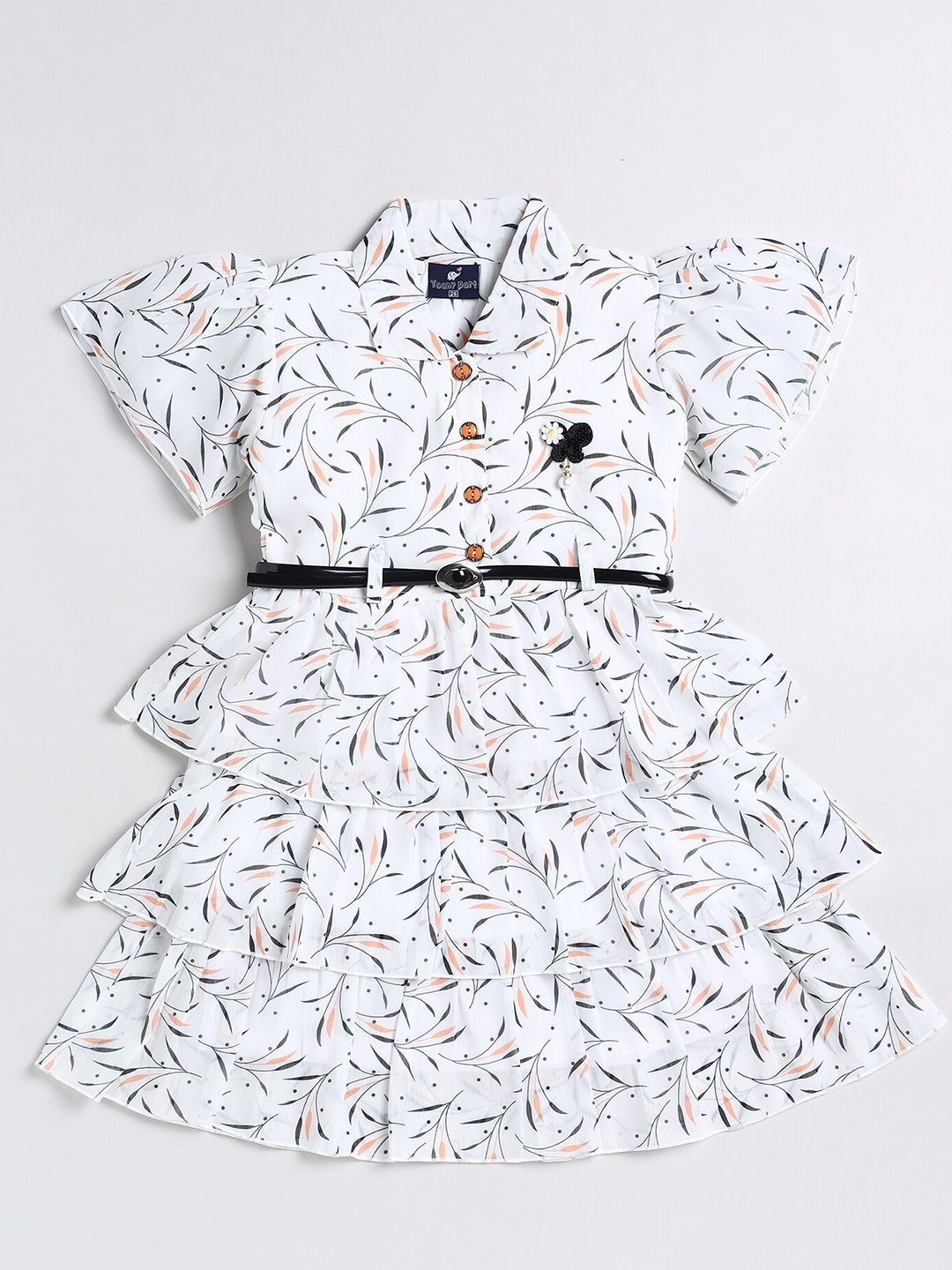 

Toonyport Girls White & Black Printed Layered Fit and Flare Dress