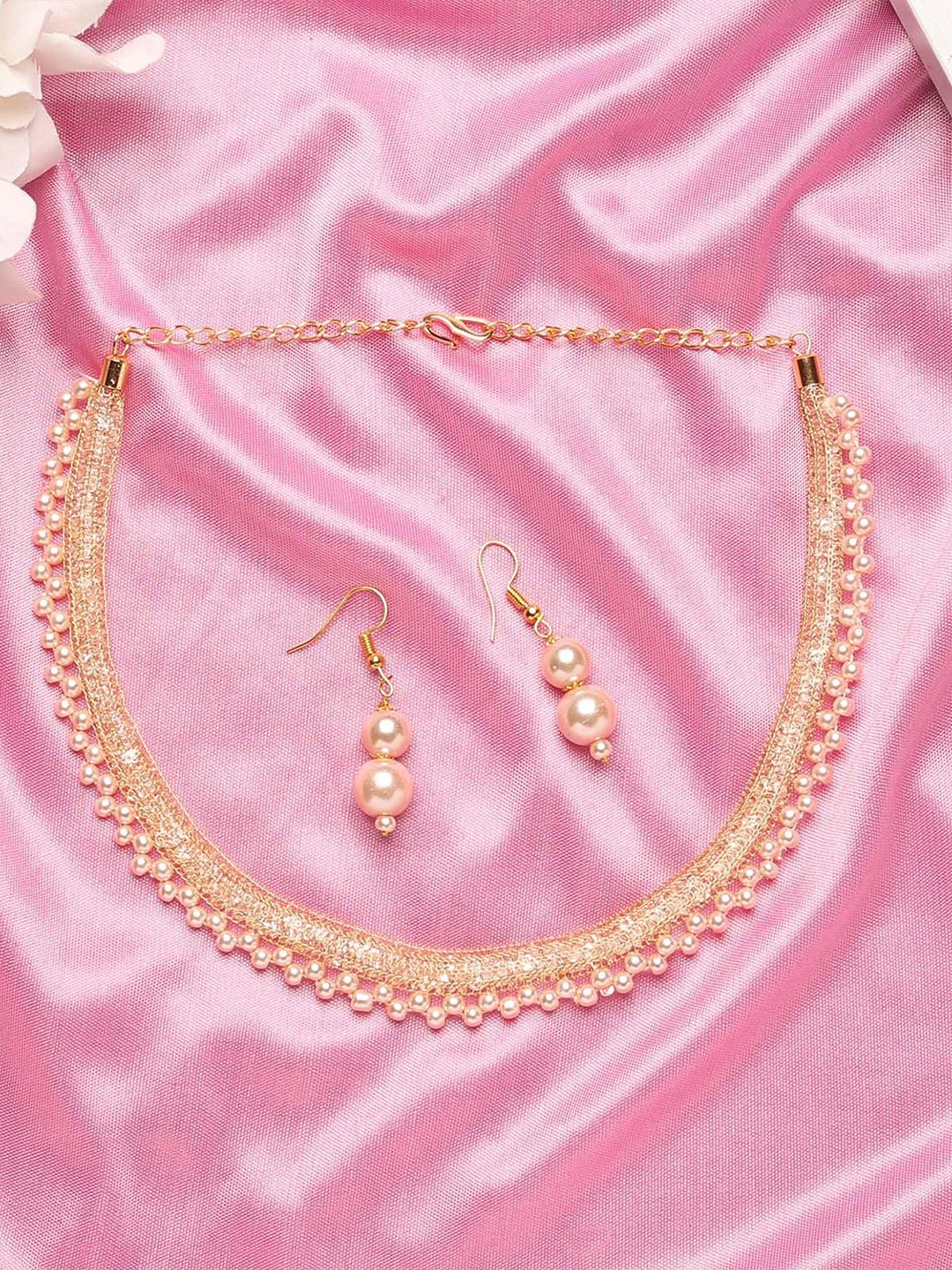 

MAD CLUB Women Gold-Plated Pearls Beaded Necklace and Earrings