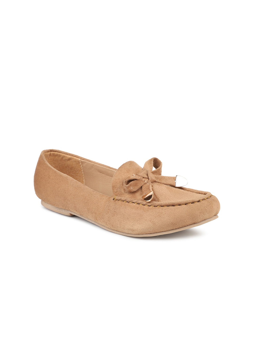 

DESIGN CREW Women Beige Suede Loafers with Bow