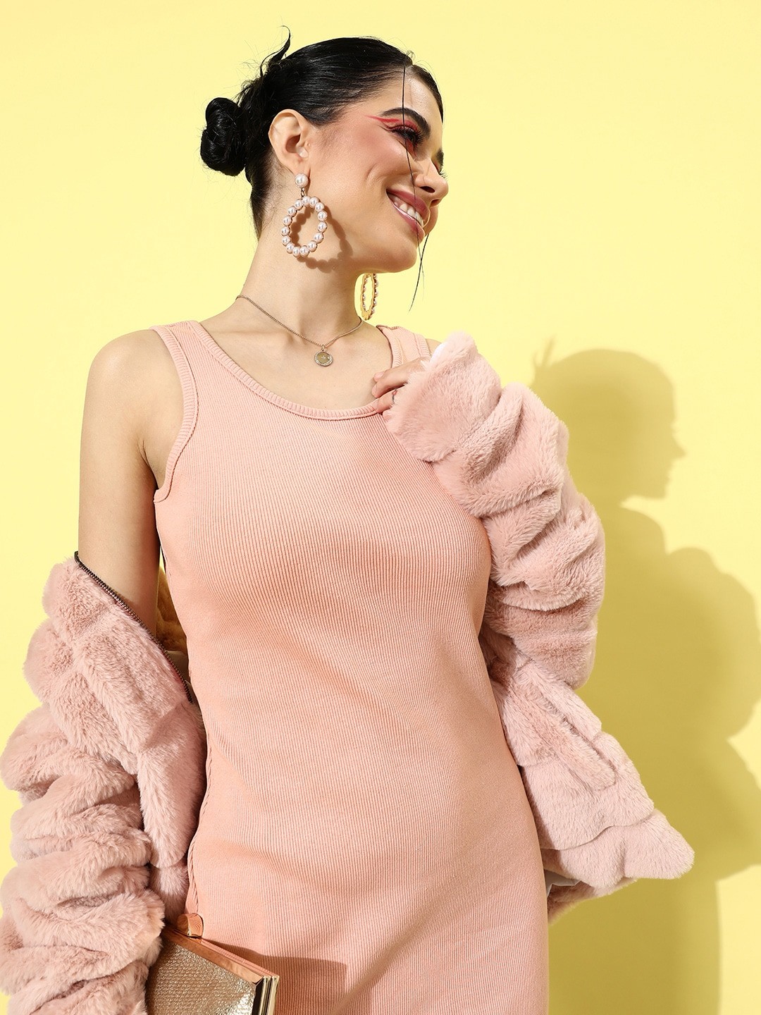 

Harvard Pure Cotton Rose Dust Pink Party Lity Cut It Off Bodycon Dress