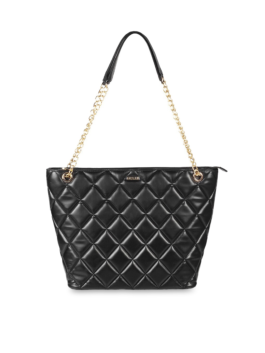 

Mochi Black Checked Structured Shoulder Bag with Quilted