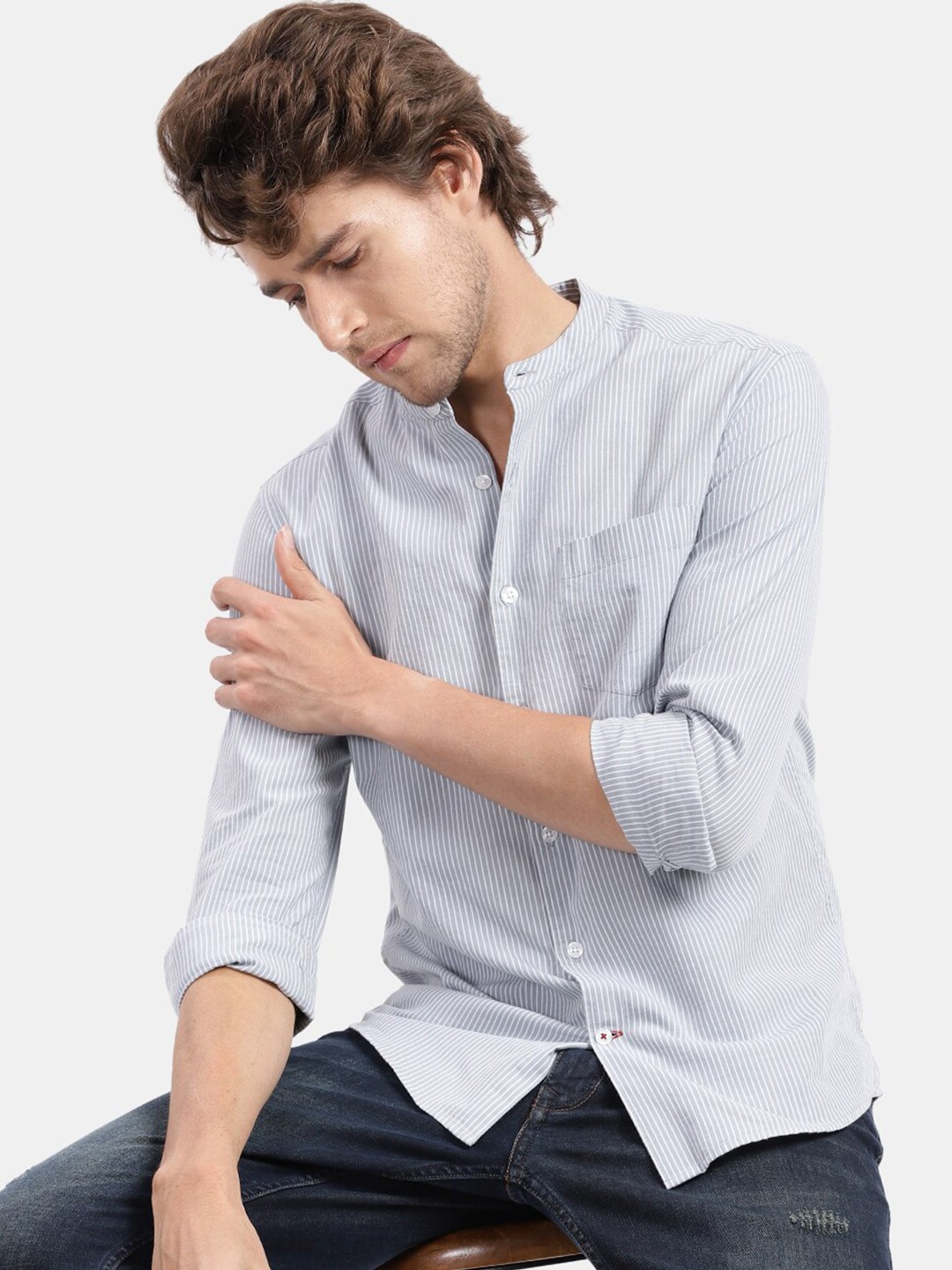 

VASTRADO Men Grey Striped Casual Shirt