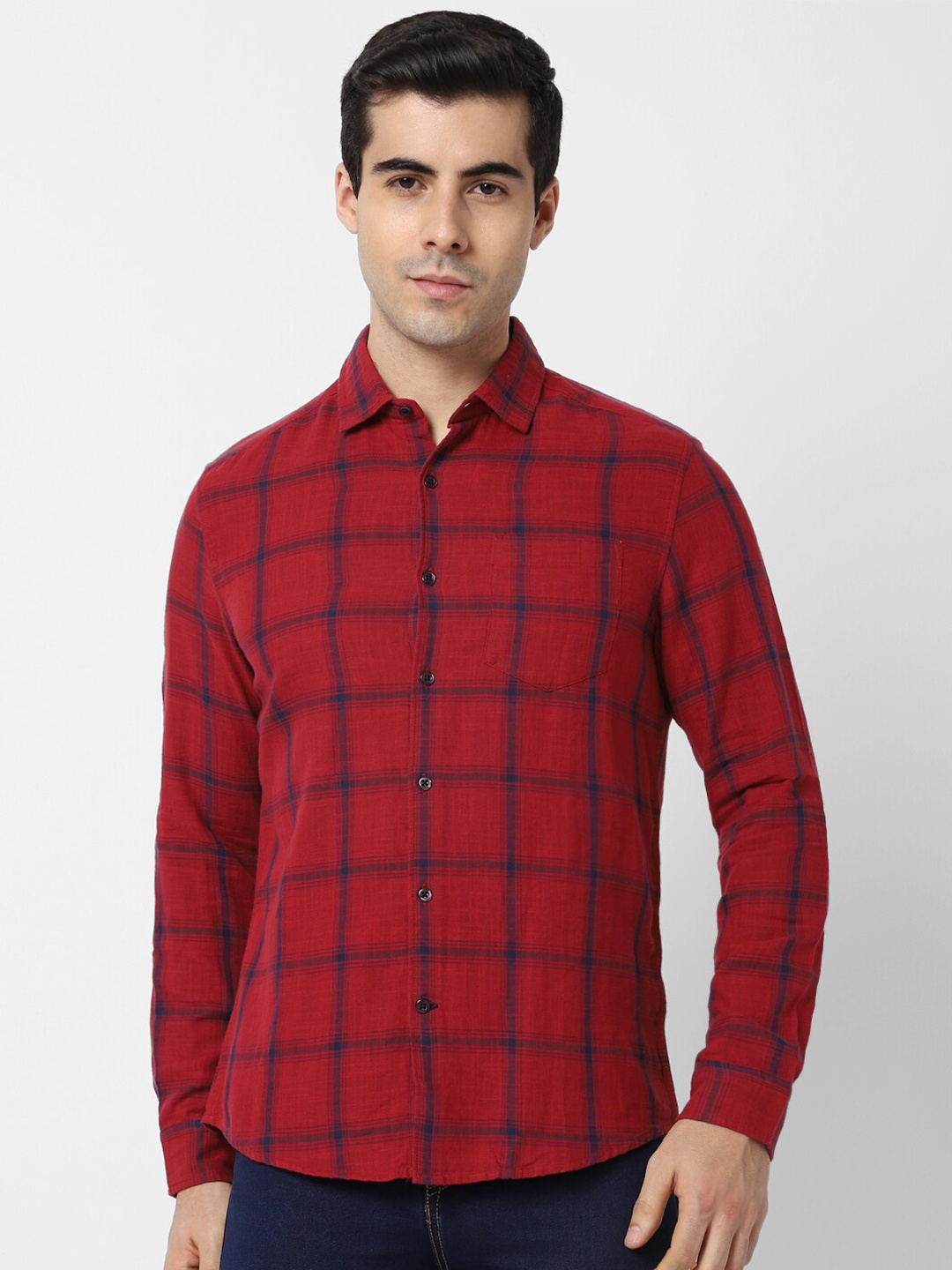 

VASTRADO Men Windowpane Checks Checked Casual Shirt, Red