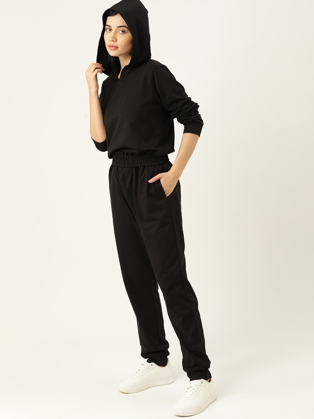 

ETC Women Black Solid Cotton Slim Fit Tracksuit