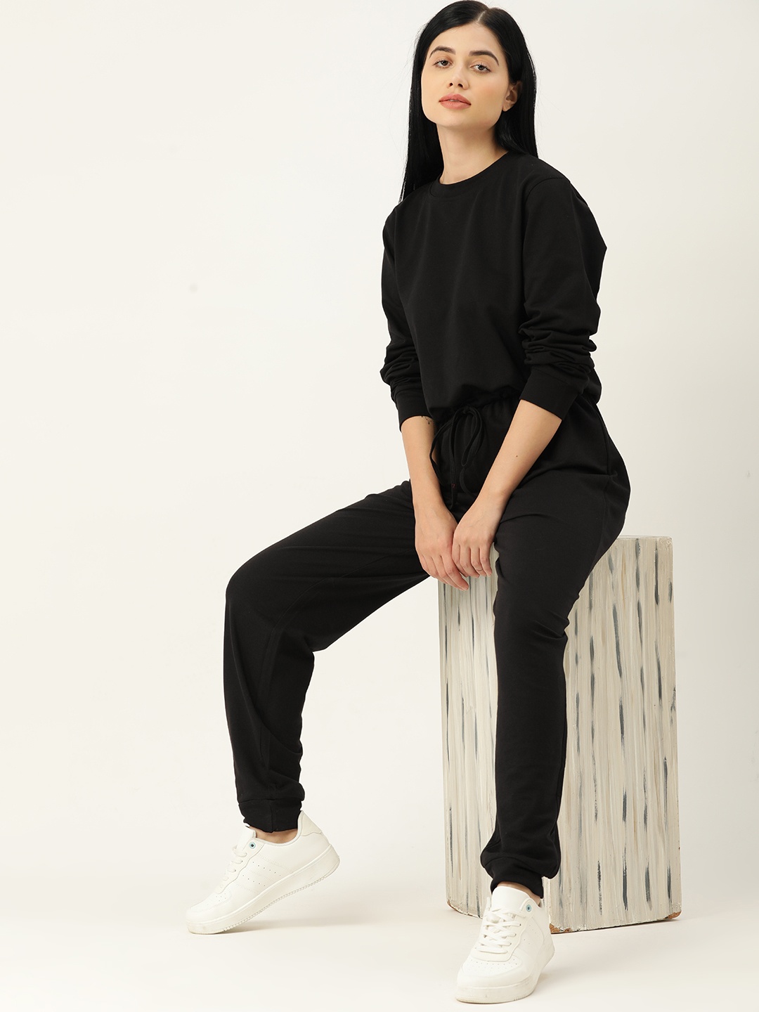 

ETC Women Black Solid Cotton Tracksuit