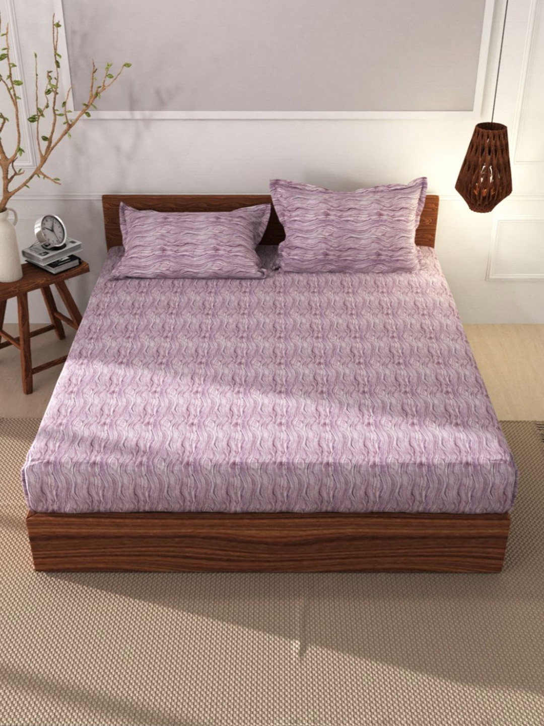 

BIANCA Purple 144 TC Cotton King Bedsheet with 2 Pillow Covers