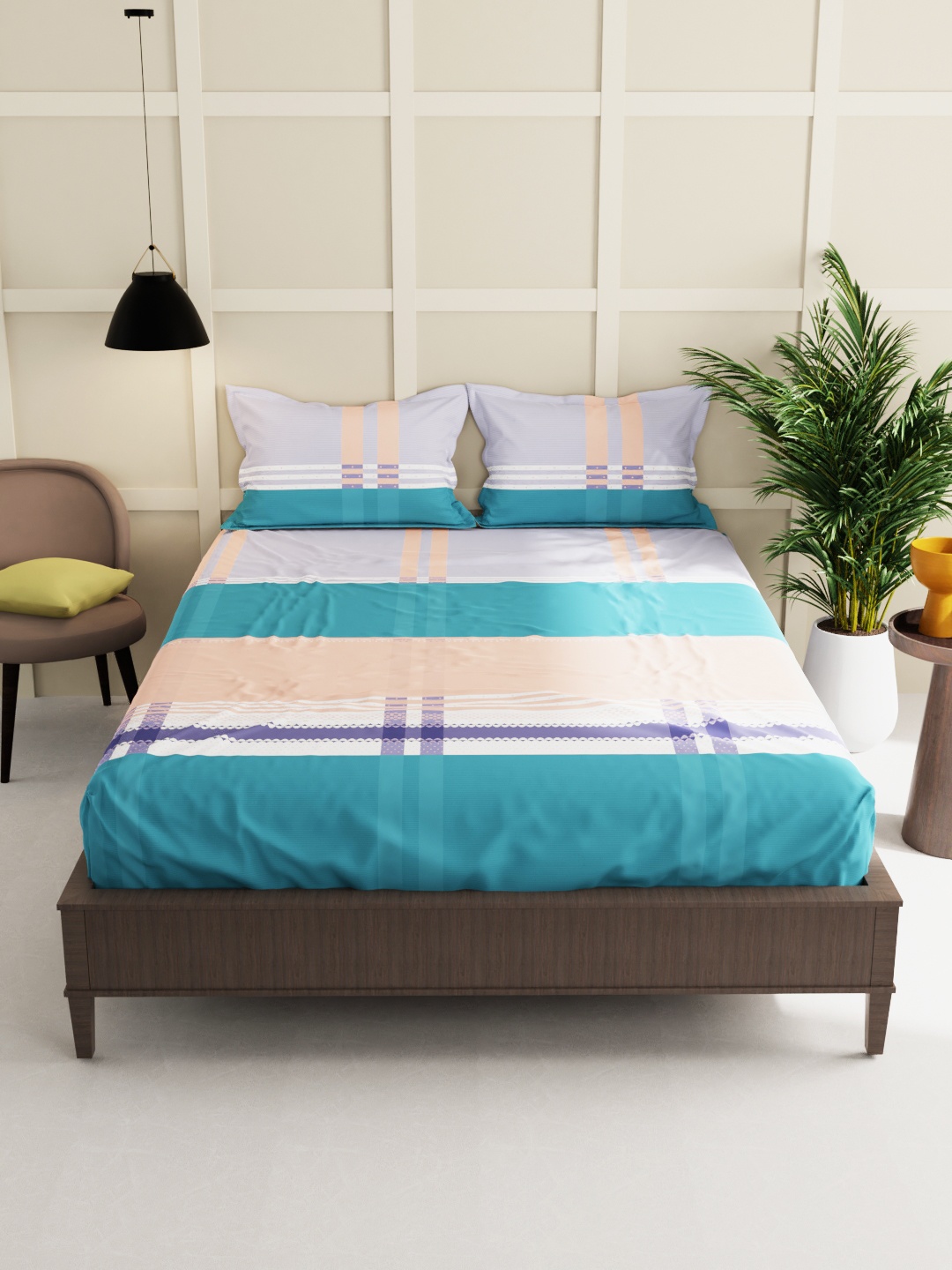 

BIANCA Blue & Pink Striped 150 TC King Bedsheet with 2 Pillow Covers