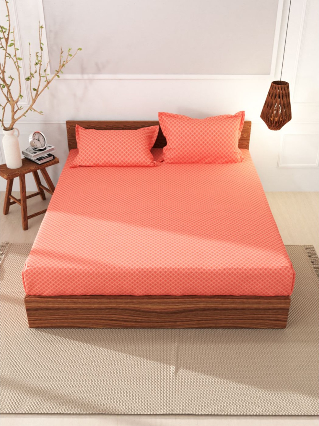 

BIANCA Peach-Coloured Ethnic Motifs 144 TC King Bedsheet with 2 Pillow Covers