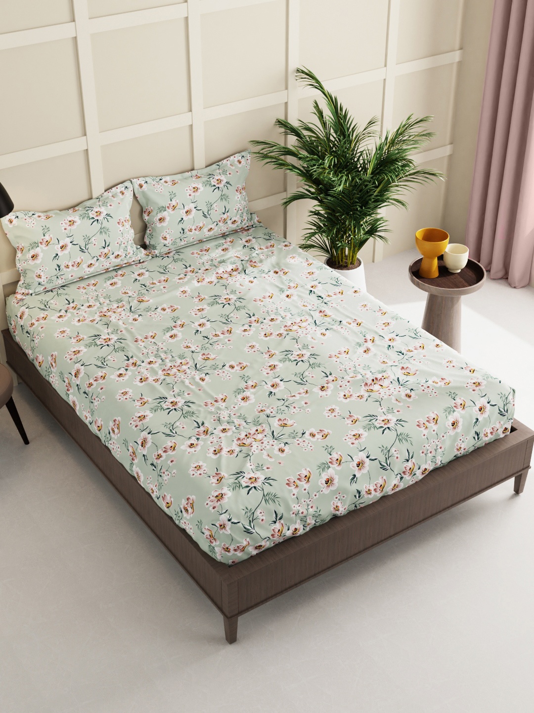 

BIANCA Blue & White Floral 150 TC King Bedsheet with 2 Pillow Covers