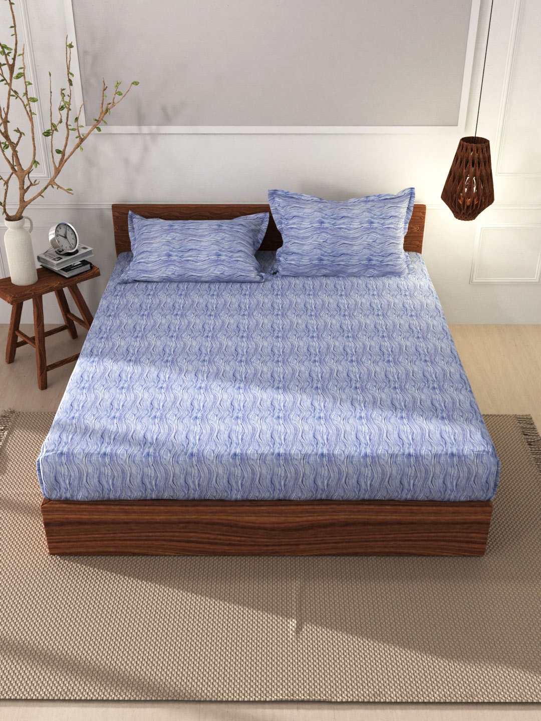 

BIANCA Navy Blue Geometric 144 TC Cotton King Bedsheet with 2 Pillow Cover