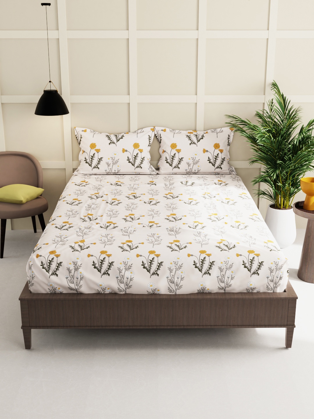 

BIANCA Beige & Grey Floral 150 TC King Bedsheet with 2 Pillow Covers