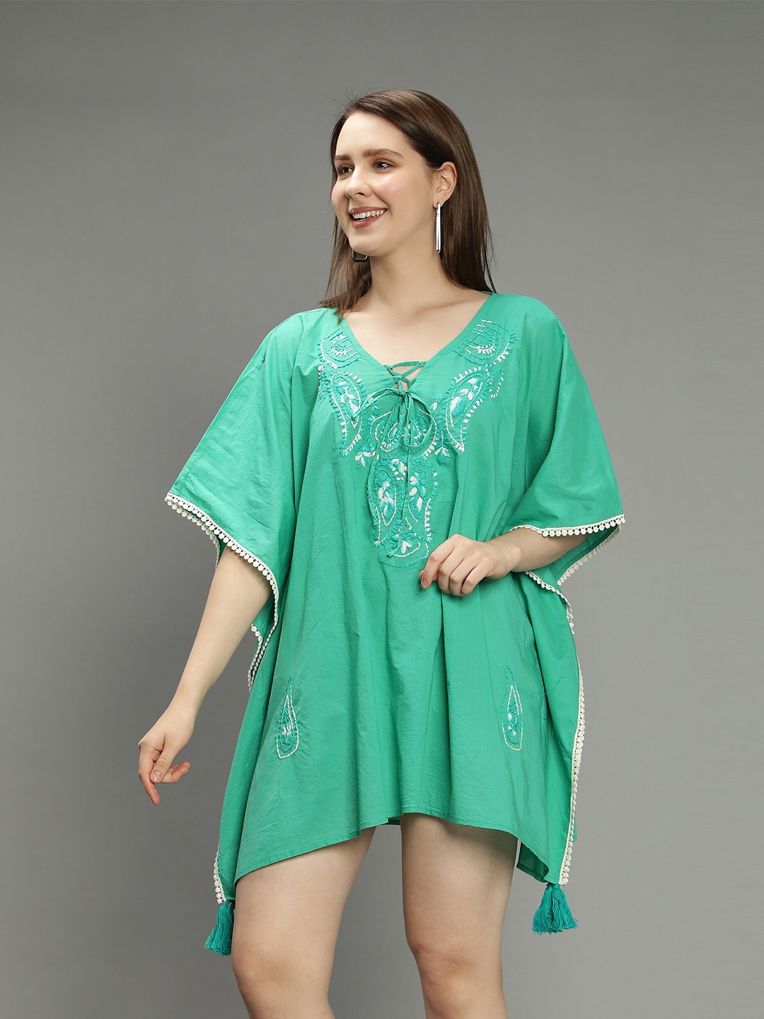 

Aditi Wasan Green Embroidered Kaftan Dress