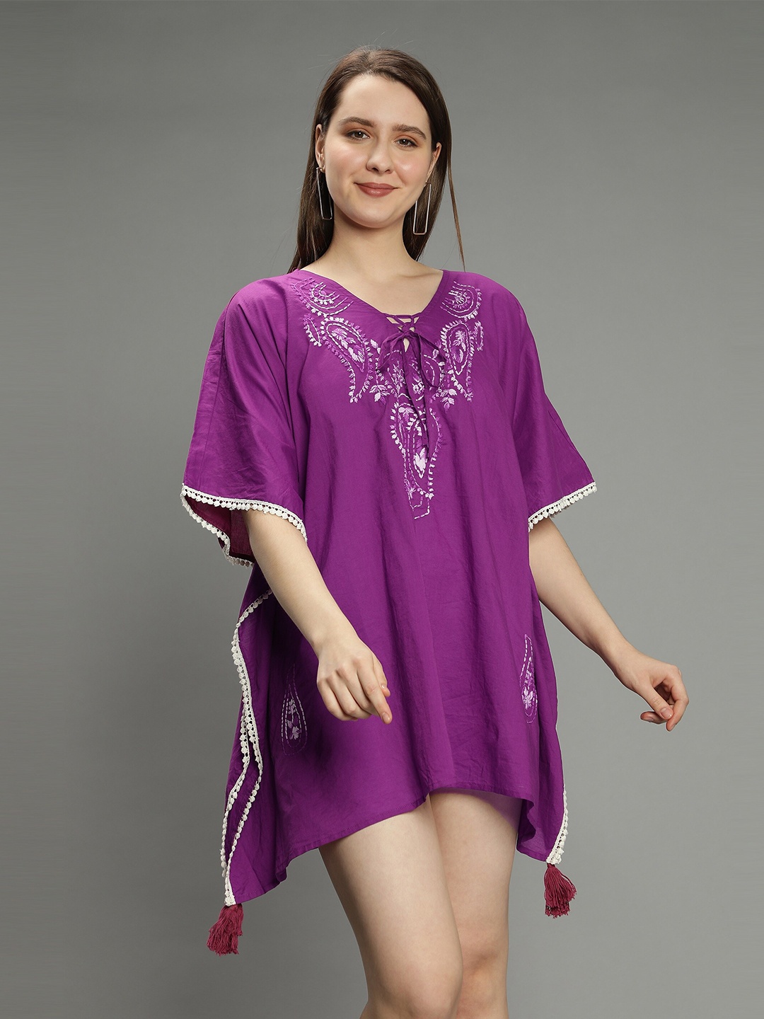 

Aditi Wasan Women Purple Ethnic Motifs Embroidered Kaftan Dress
