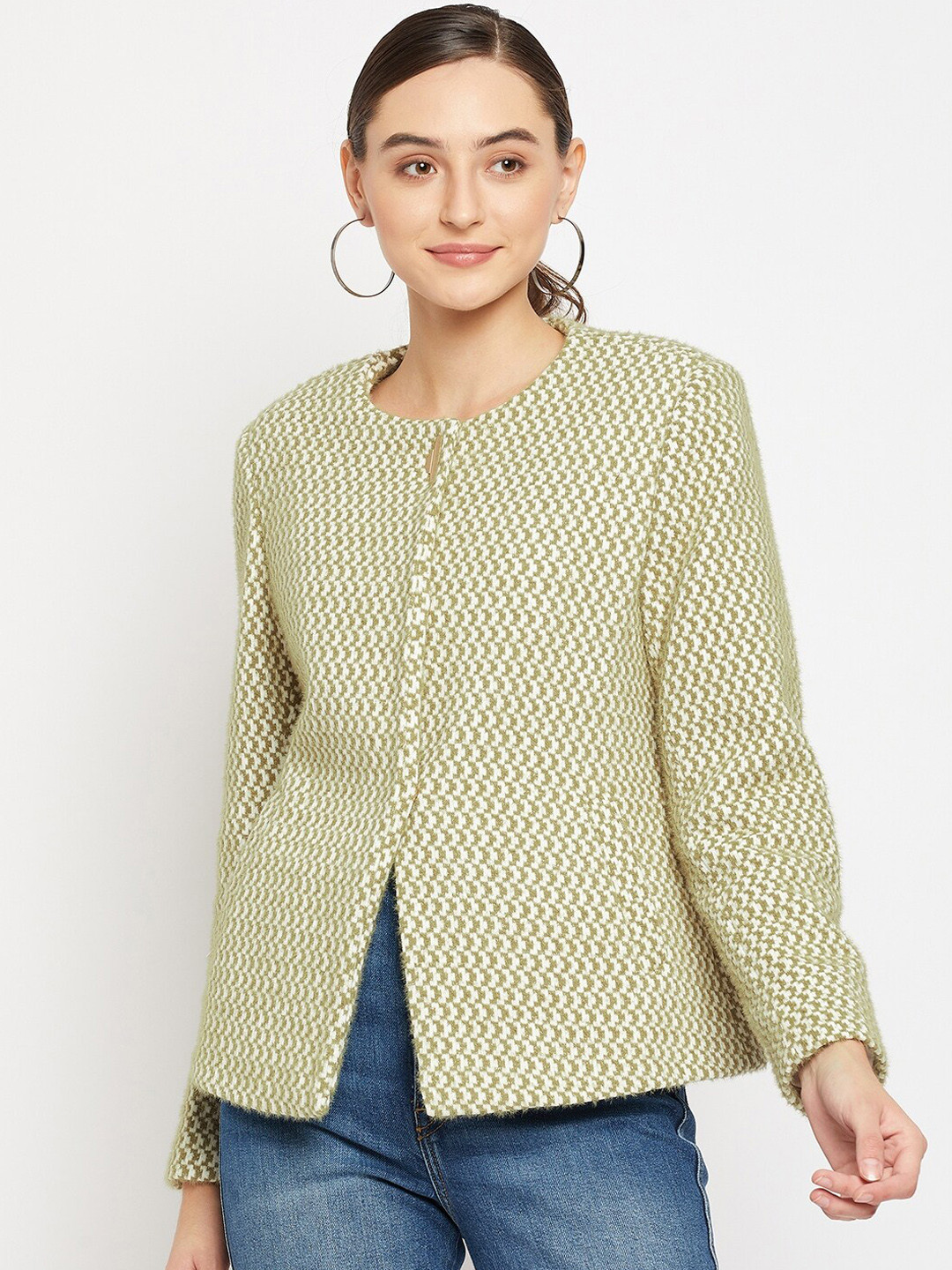 

Madame Women Printed Overcoat, Green