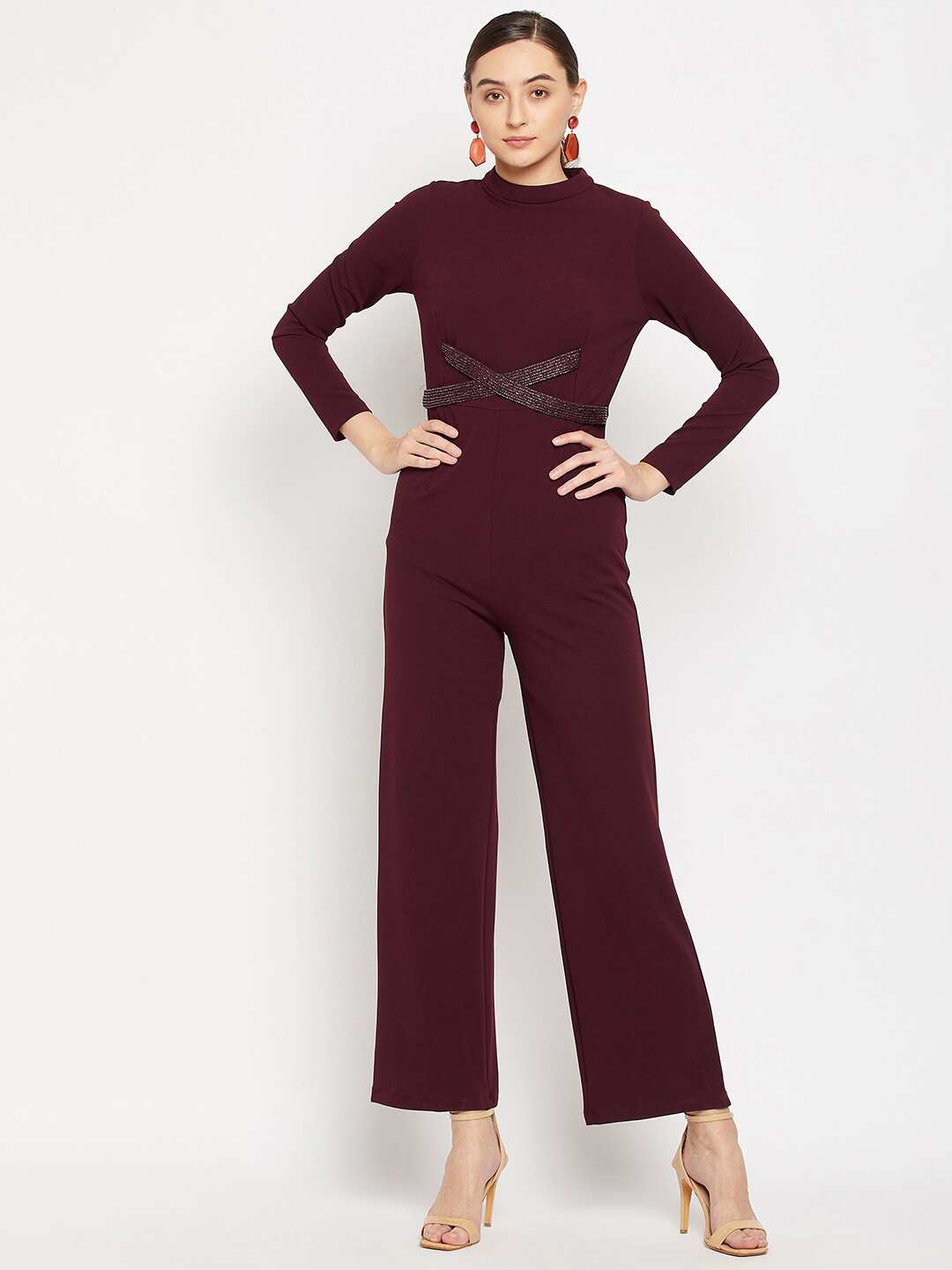 

Madame Maroon Solid Basic Jumpsuit